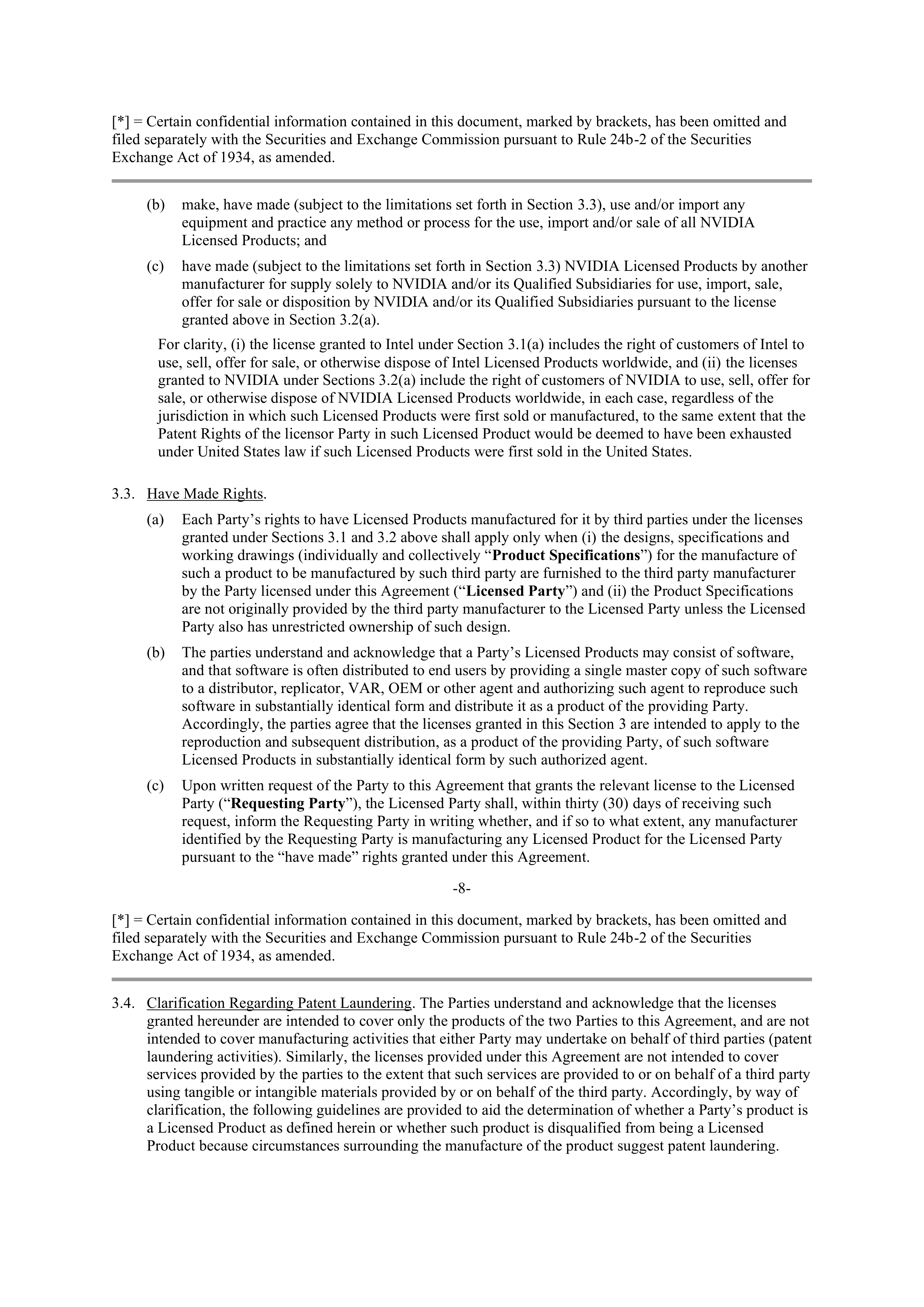 NVIDIA and Intel Patent Cross License Agreement — page 6