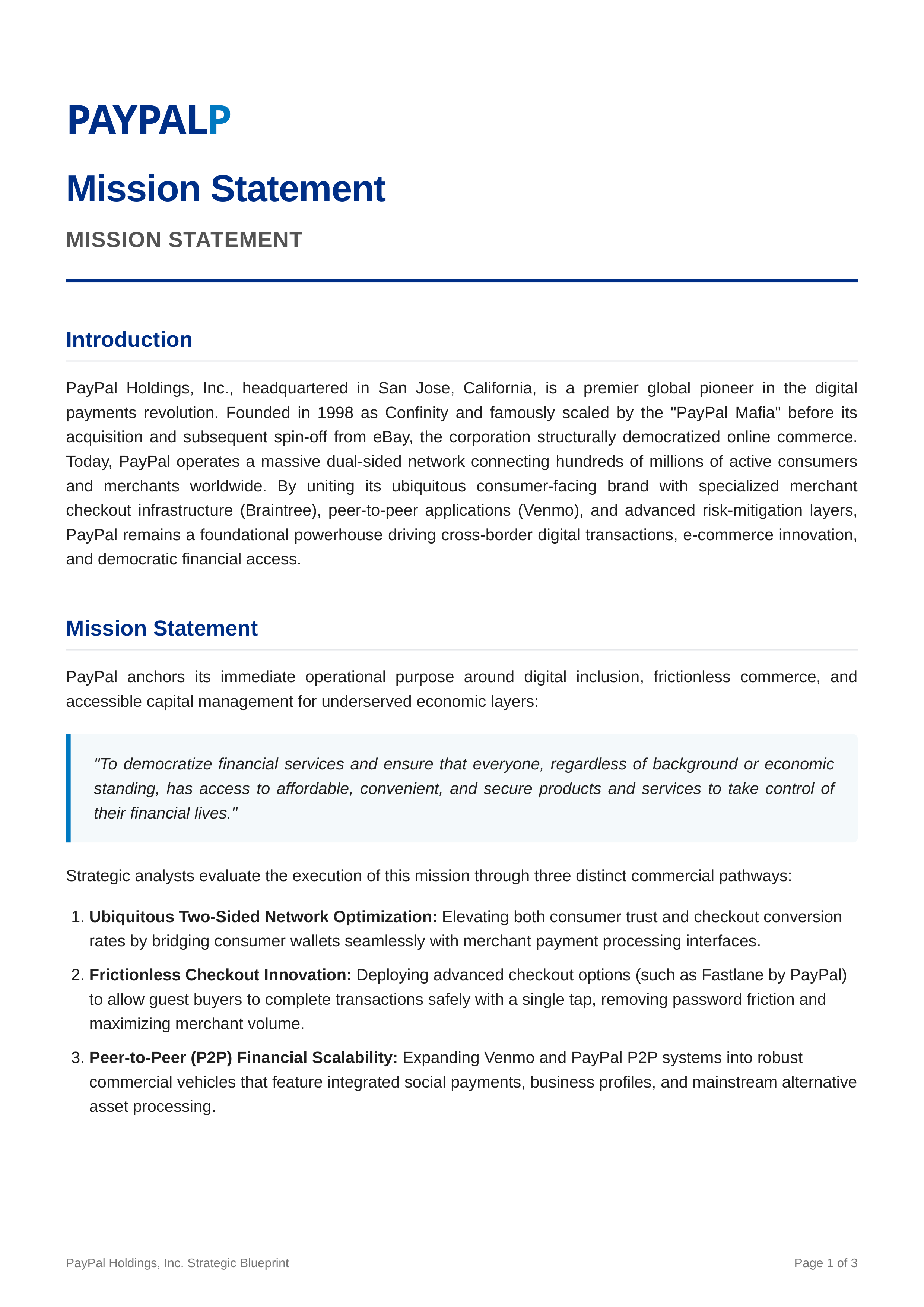 PayPal Mission Statement — page 1