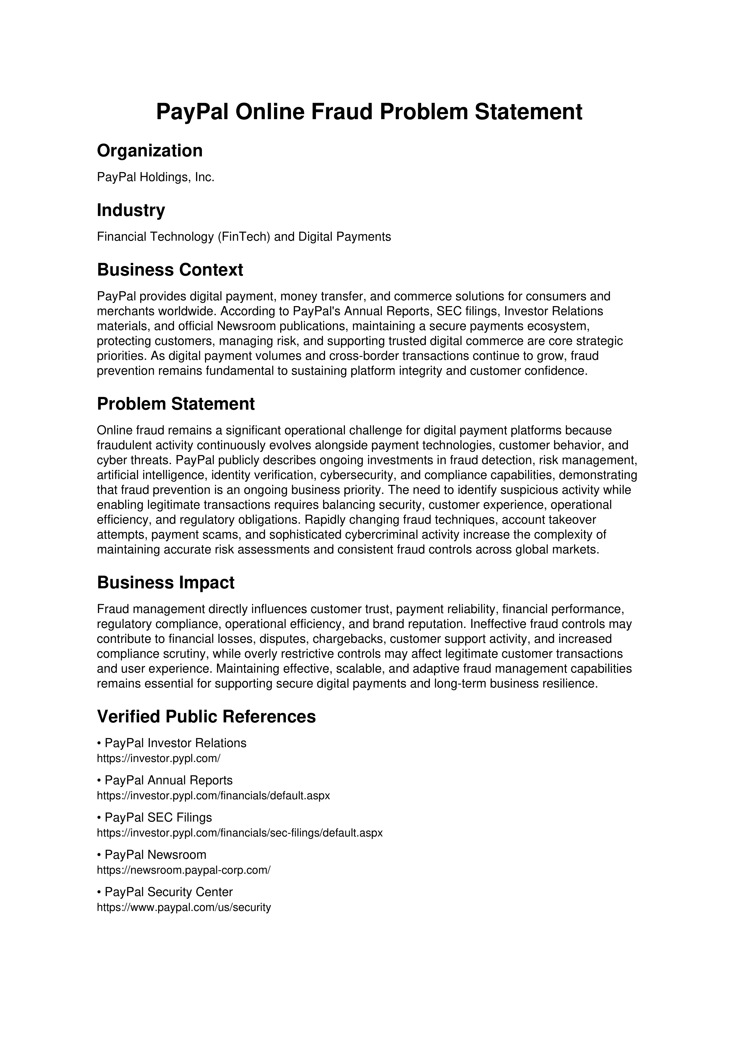 PayPal Online Fraud Problem Statement — page 1