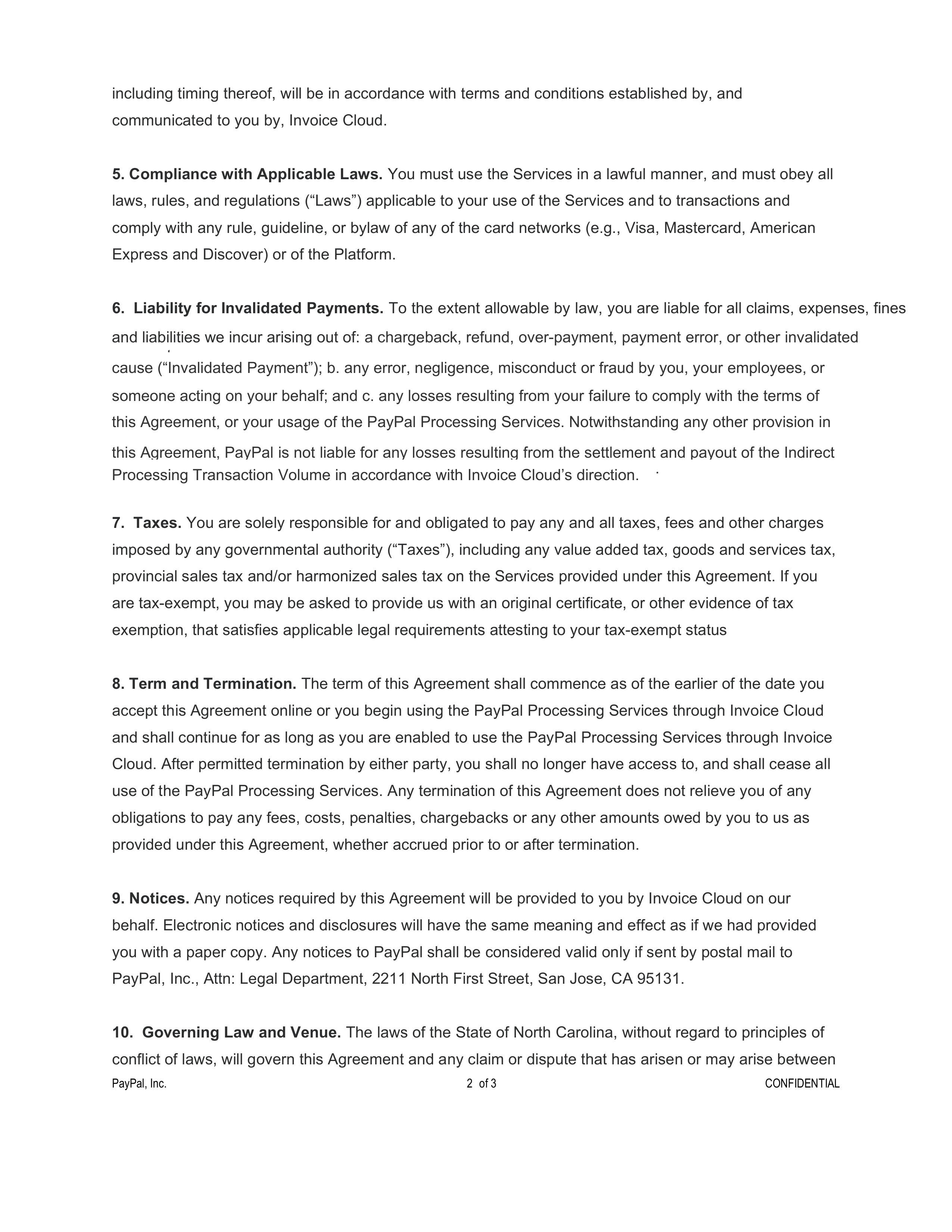 PayPal Processing Services Agreement — page 2