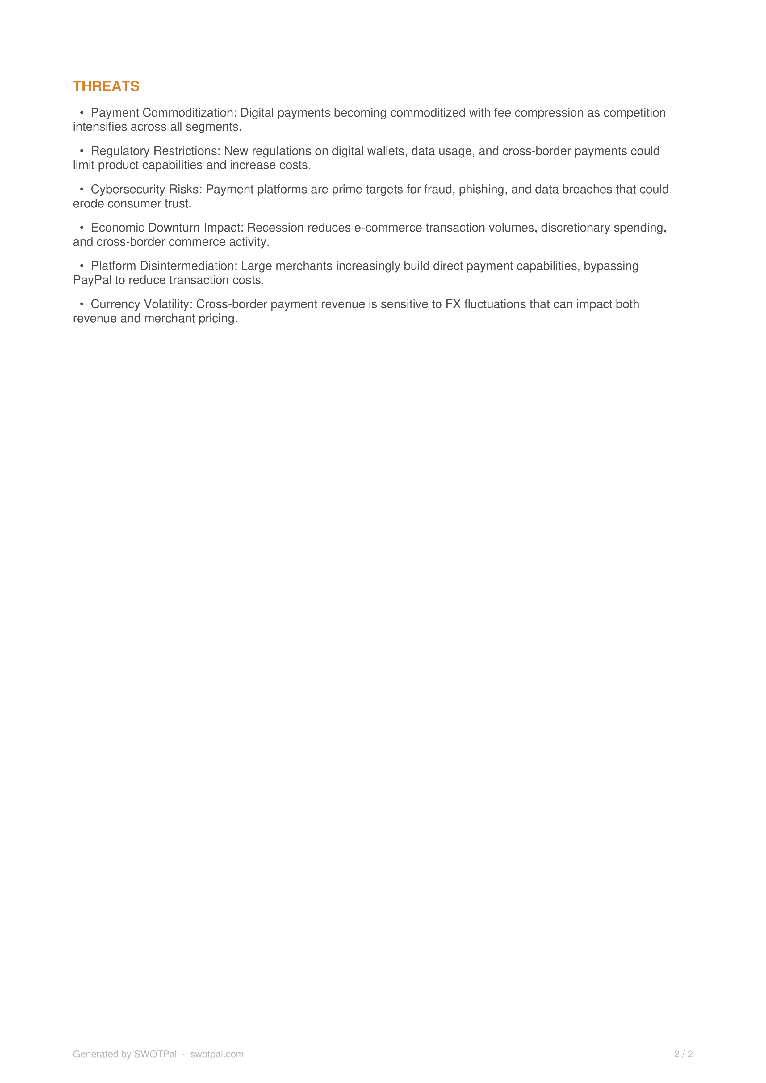 PayPal Swot Analysis  — page 2