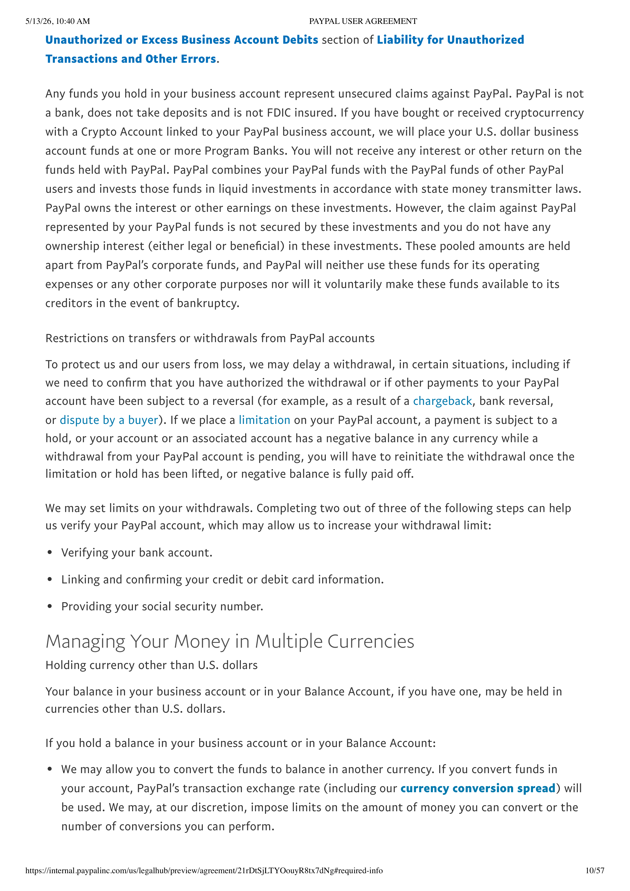 PayPal User Agreement — page 10