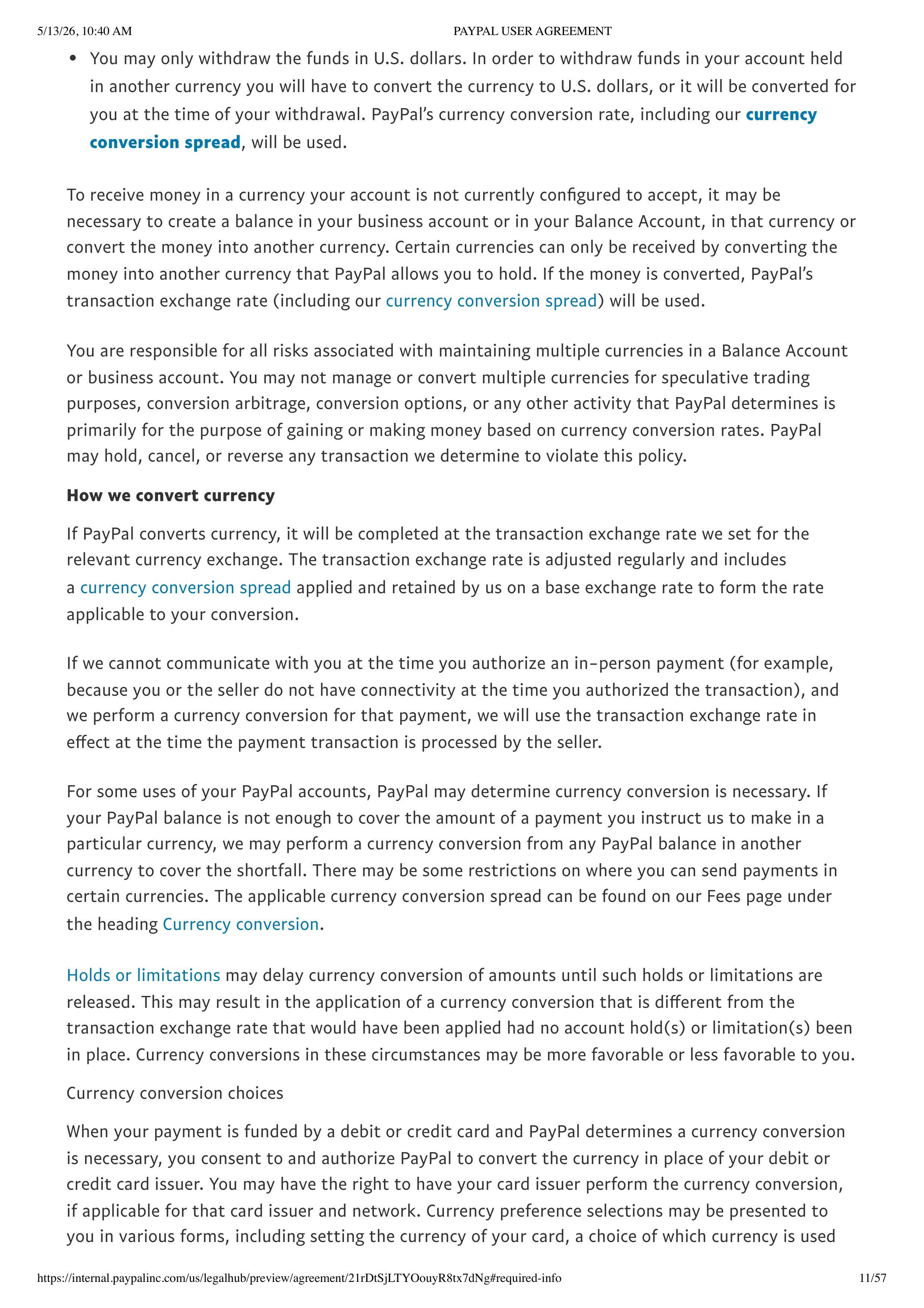 PayPal User Agreement — page 11