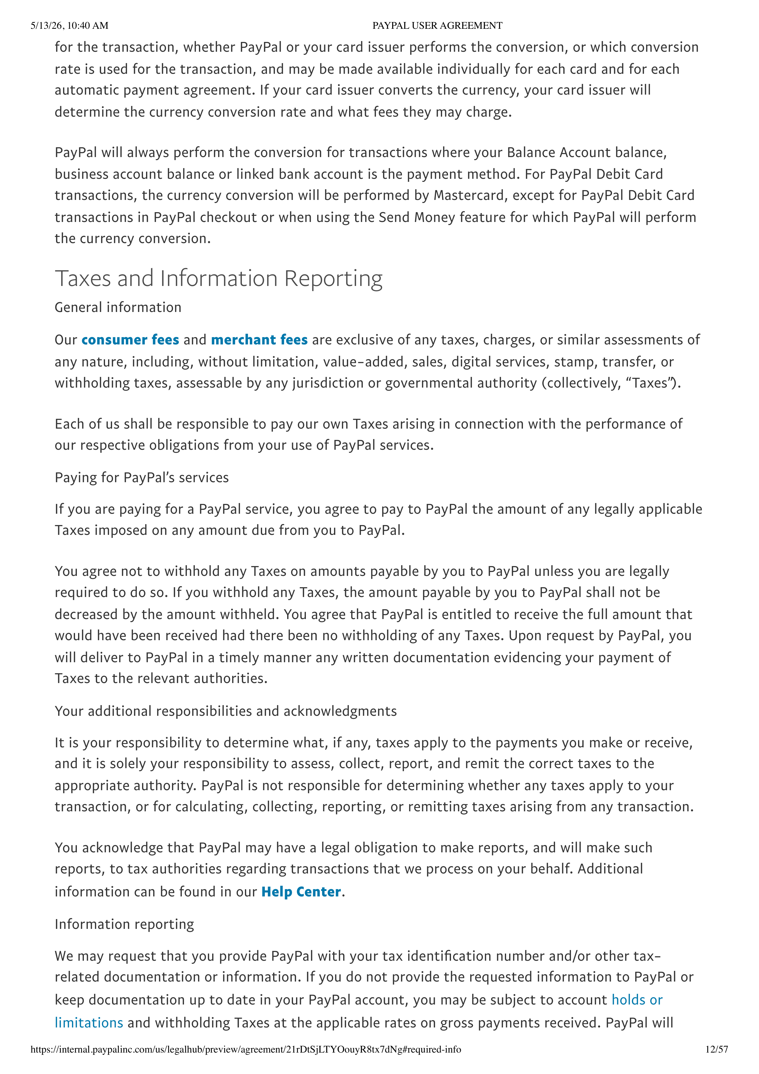 PayPal User Agreement — page 12