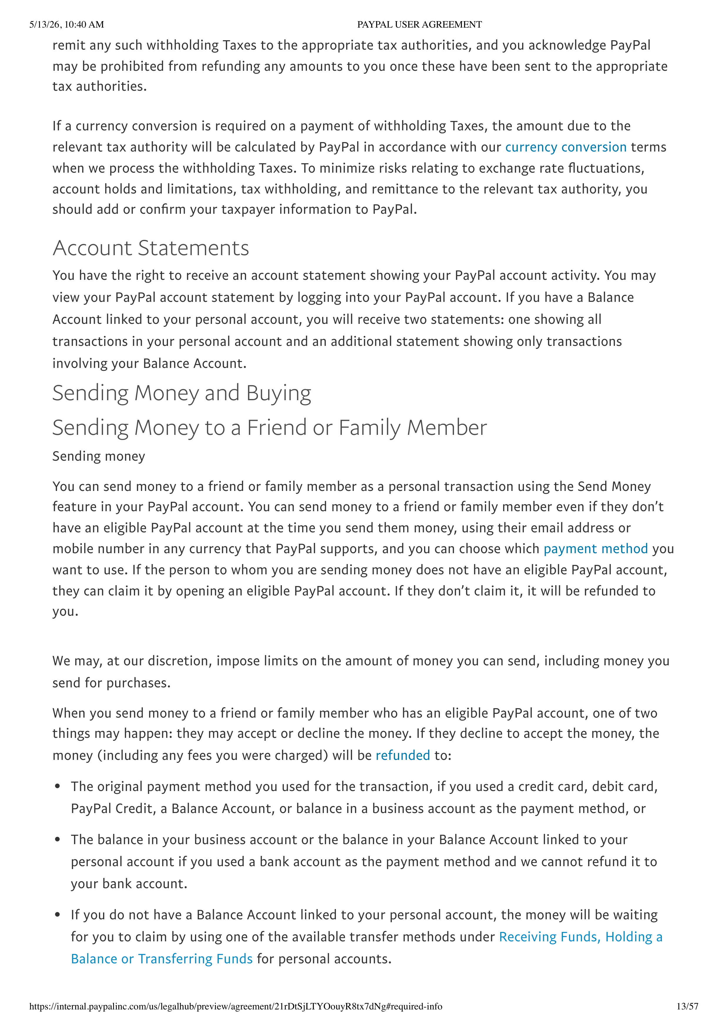 PayPal User Agreement — page 13