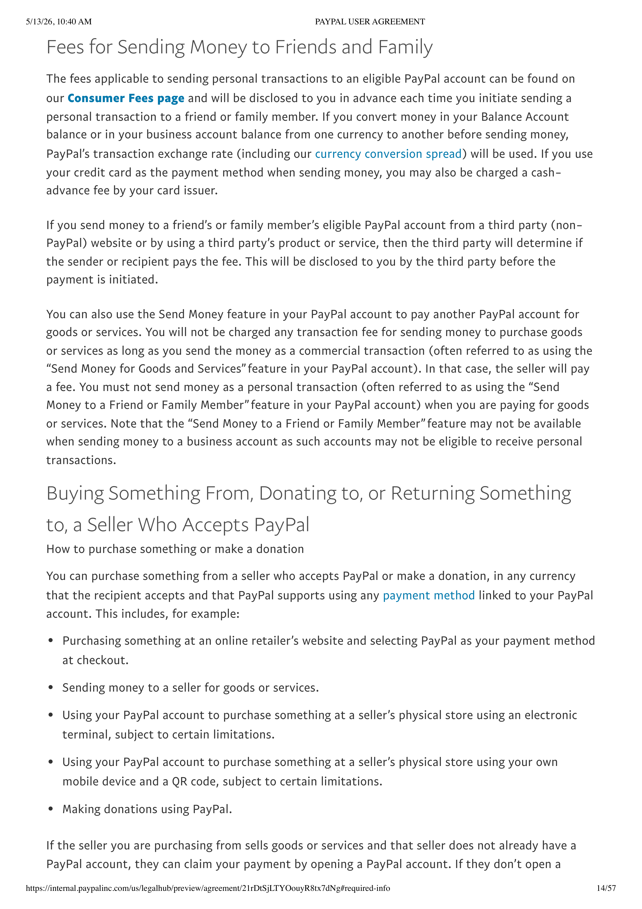 PayPal User Agreement — page 14