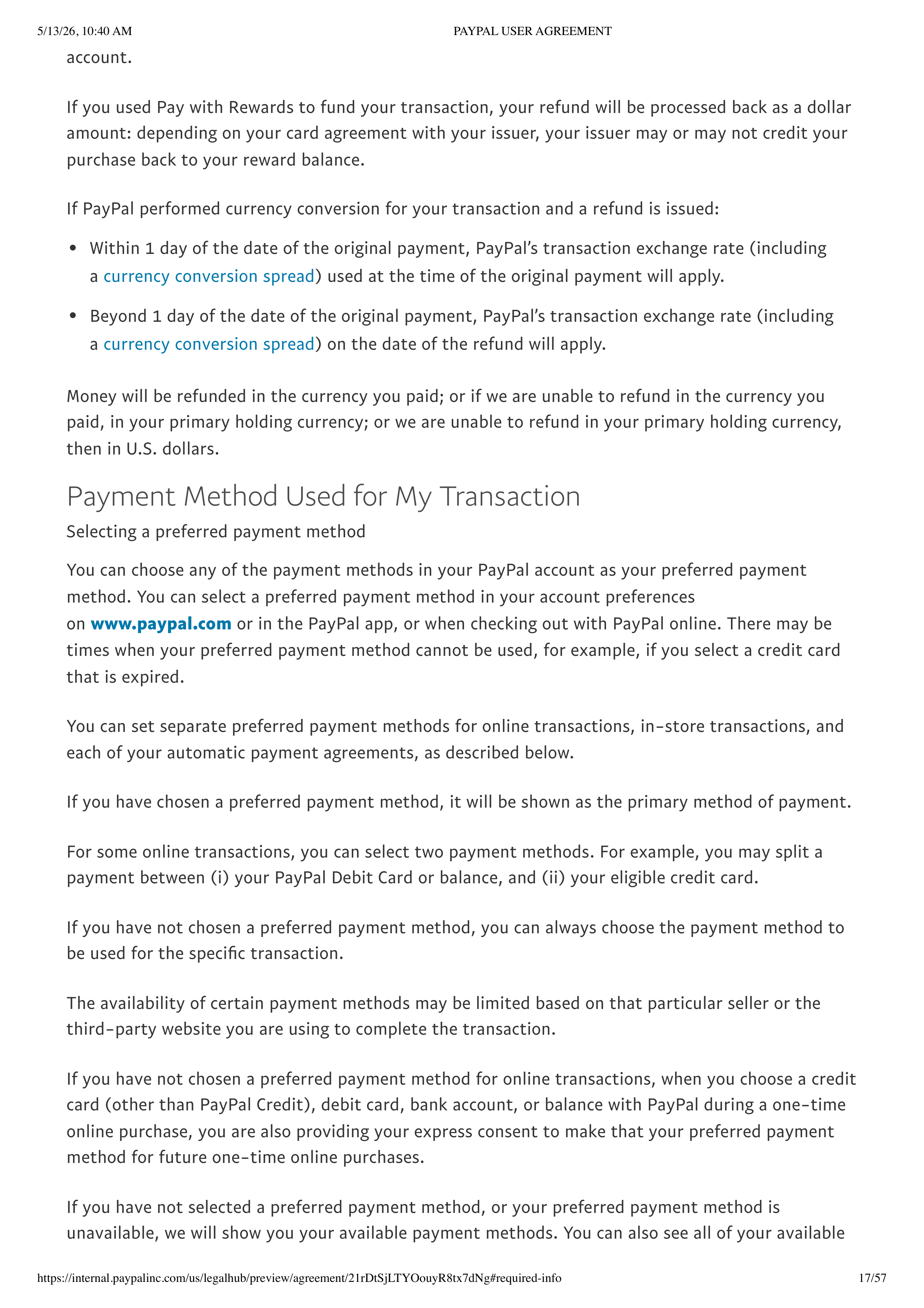 PayPal User Agreement — page 17