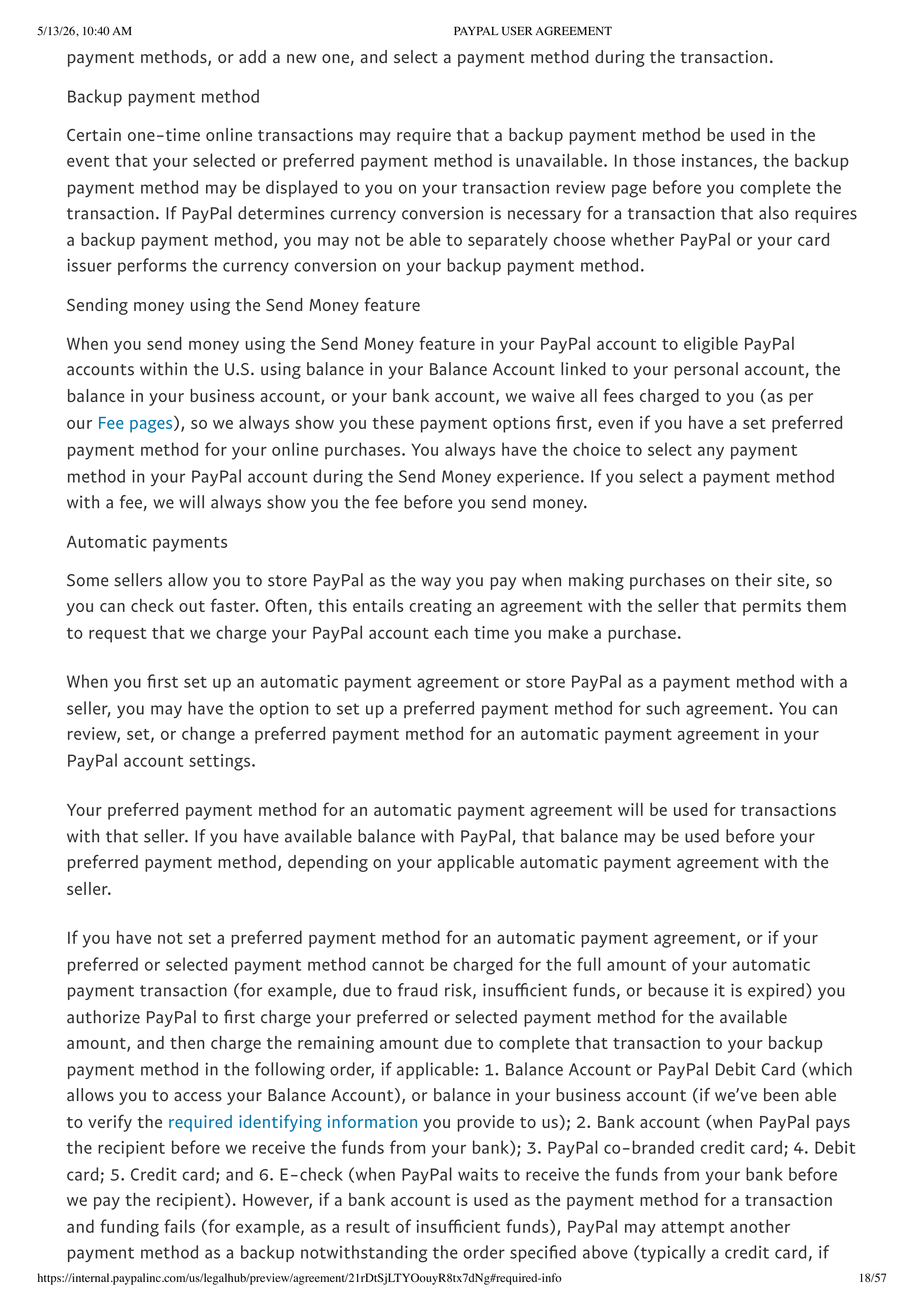 PayPal User Agreement — page 18