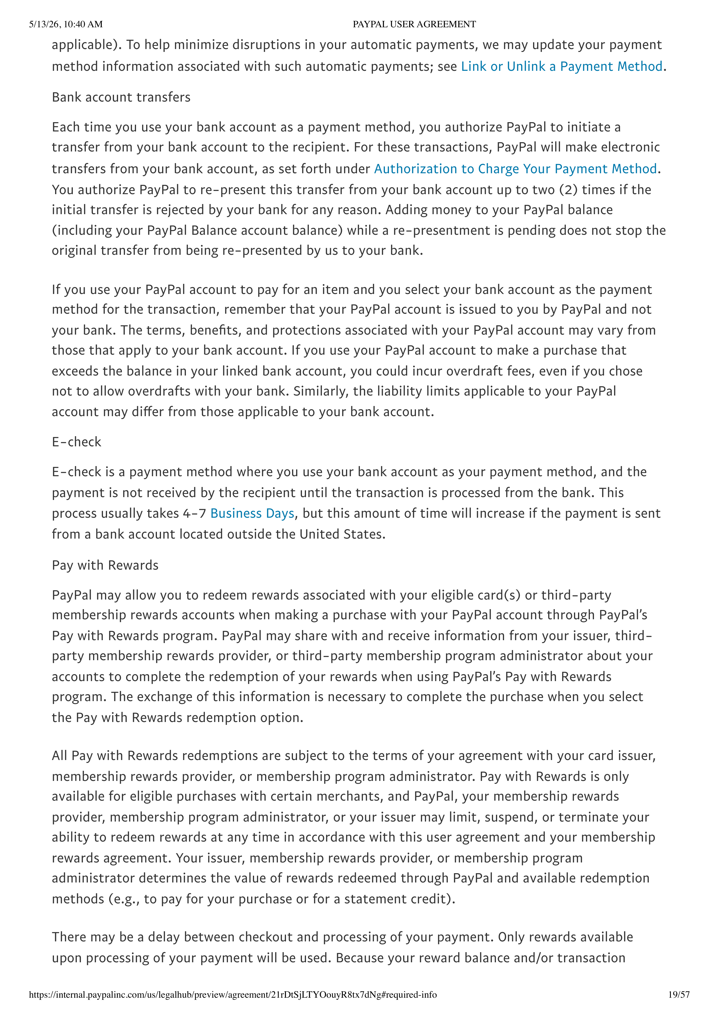 PayPal User Agreement — page 19