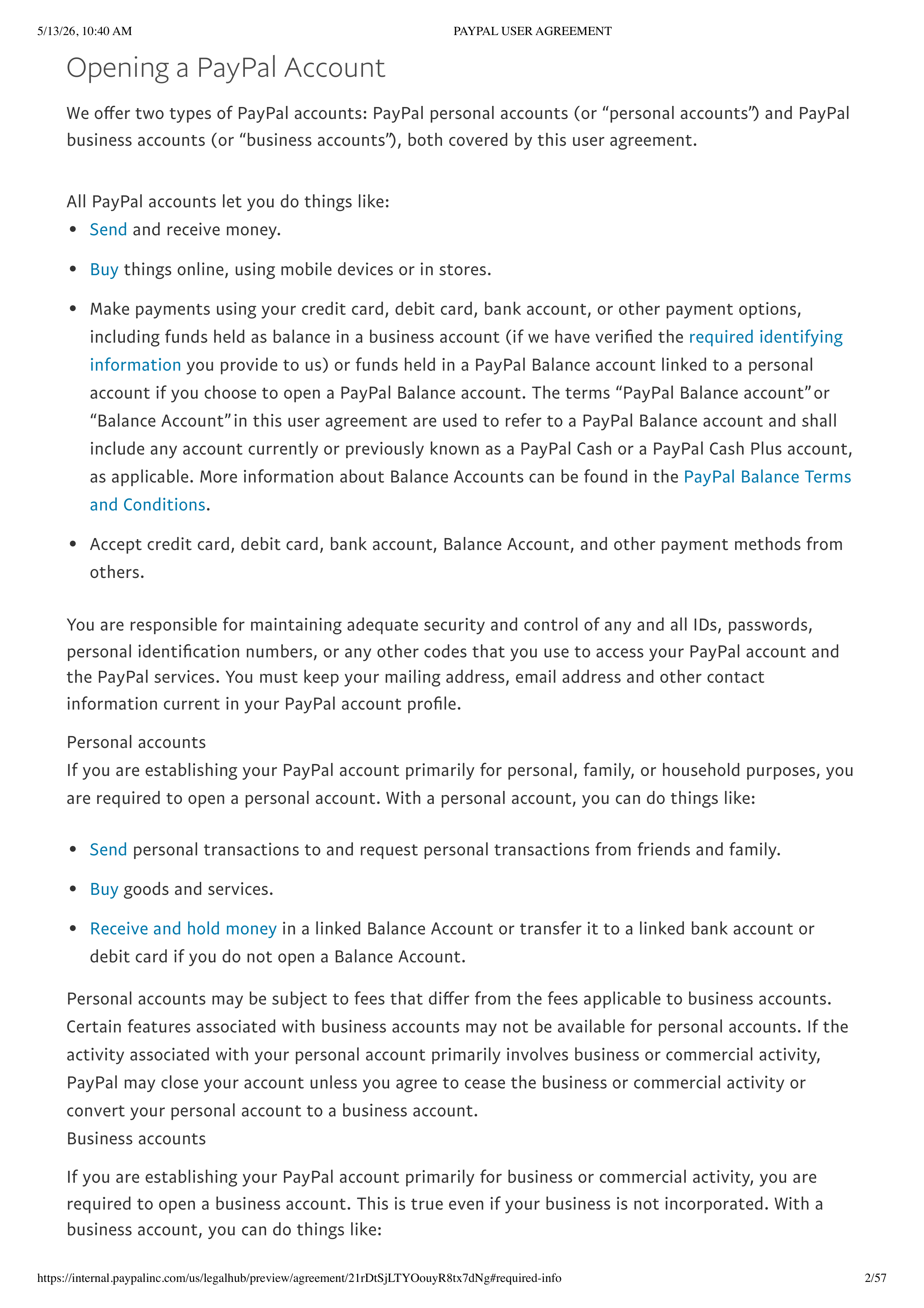 PayPal User Agreement — page 2
