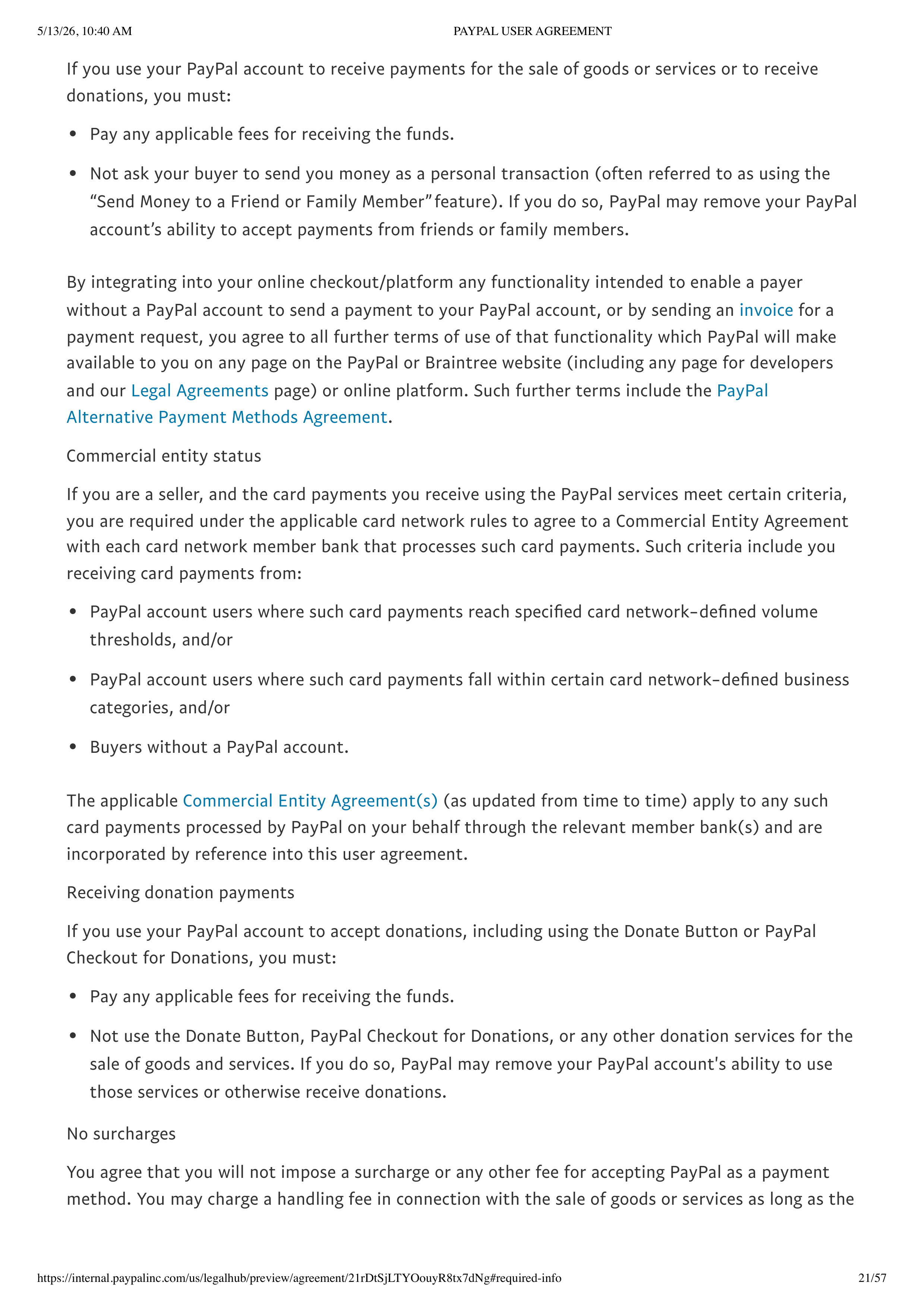 PayPal User Agreement — page 21