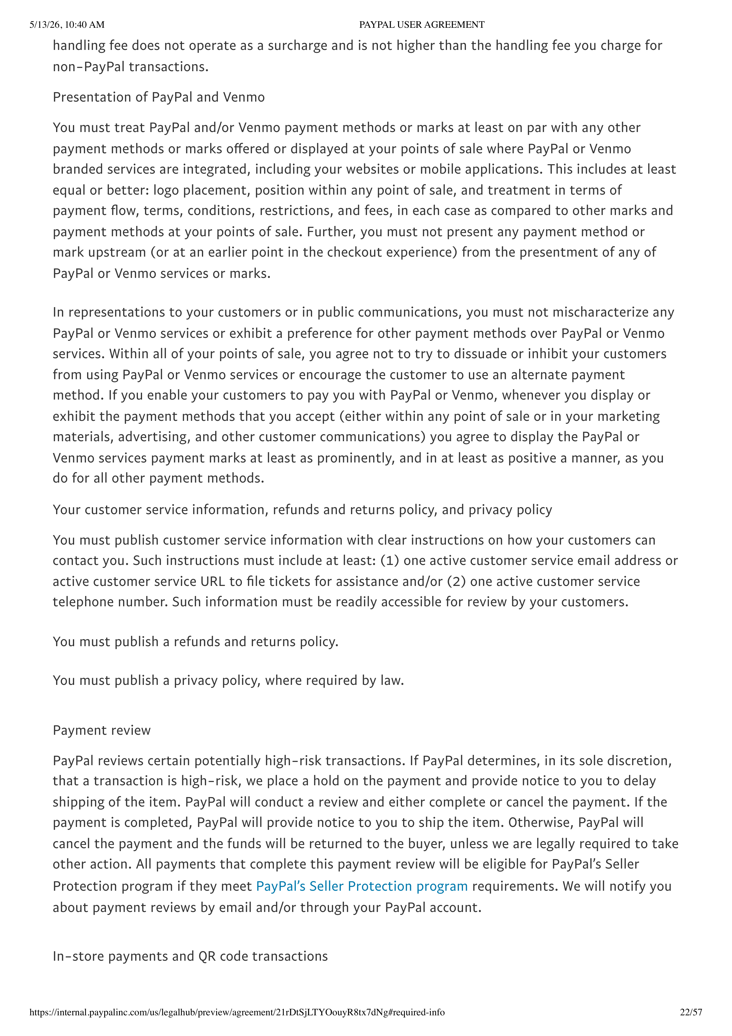 PayPal User Agreement — page 22