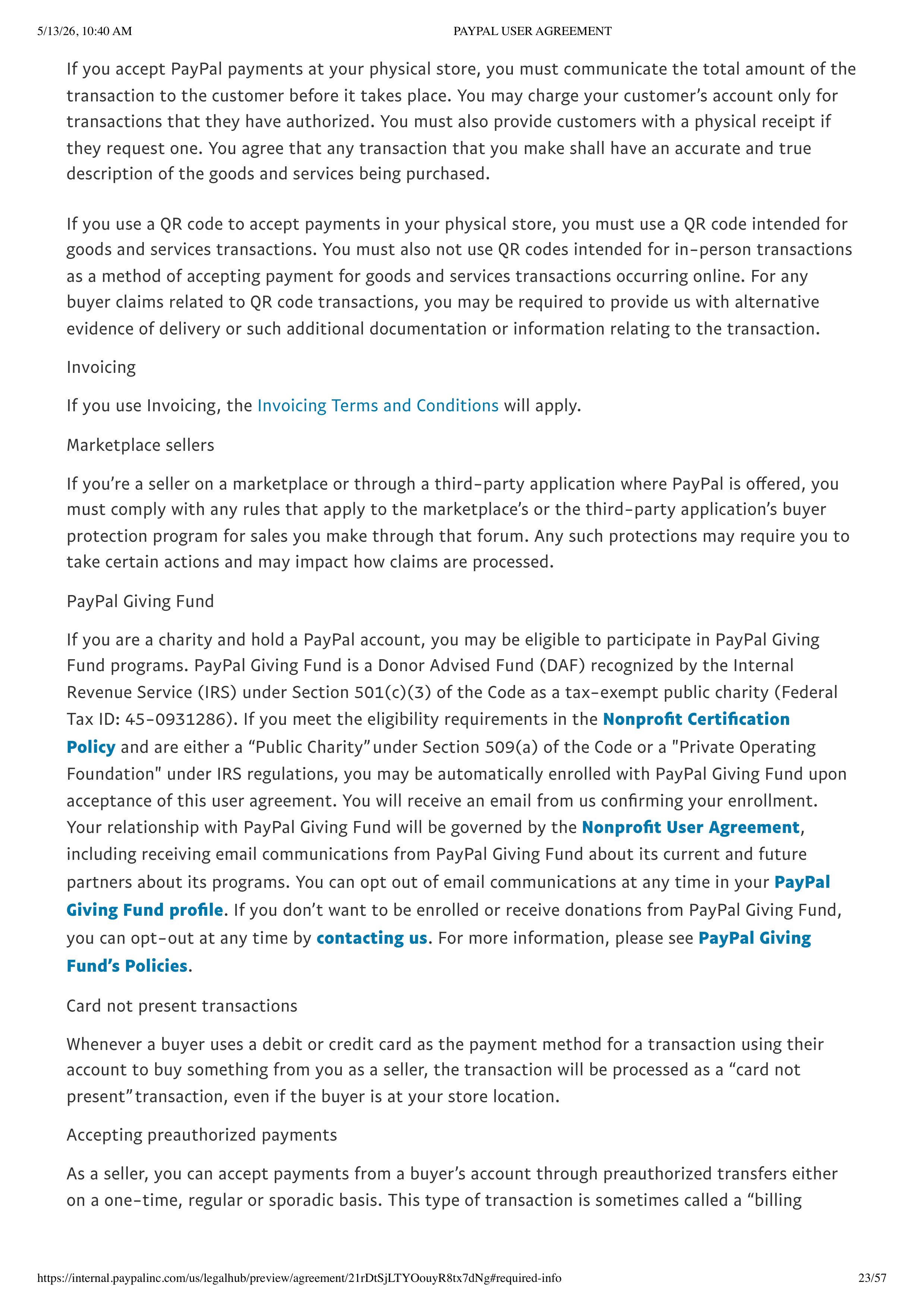 PayPal User Agreement — page 23