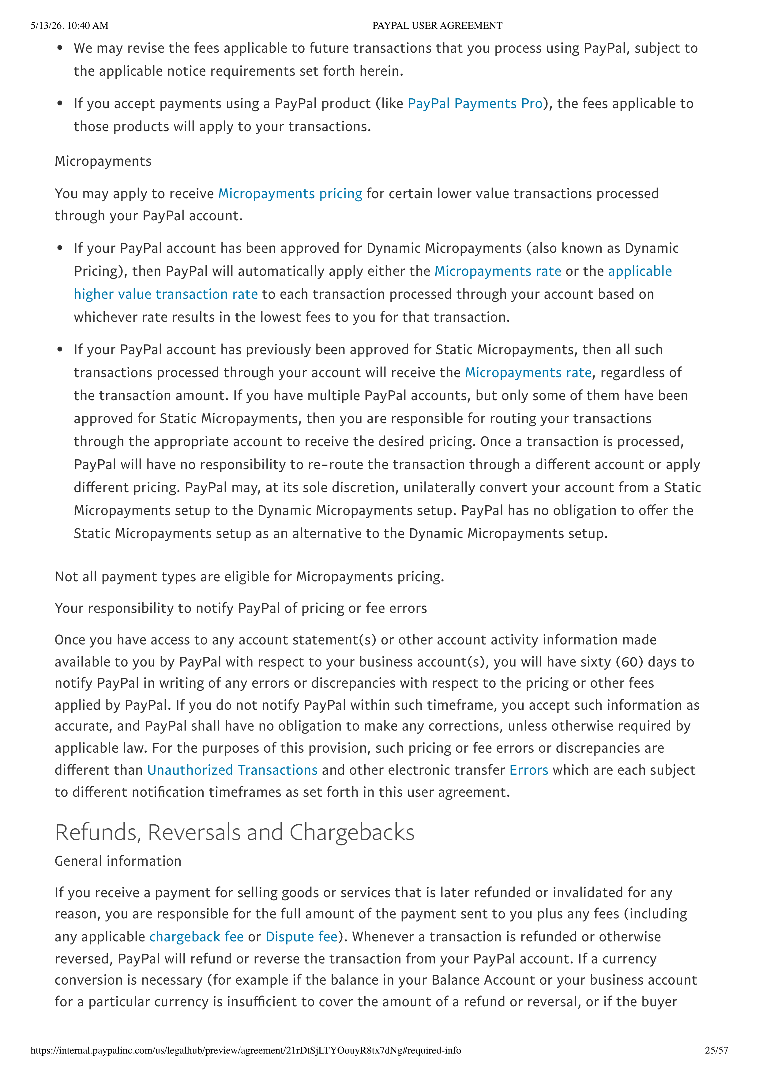 PayPal User Agreement — page 25