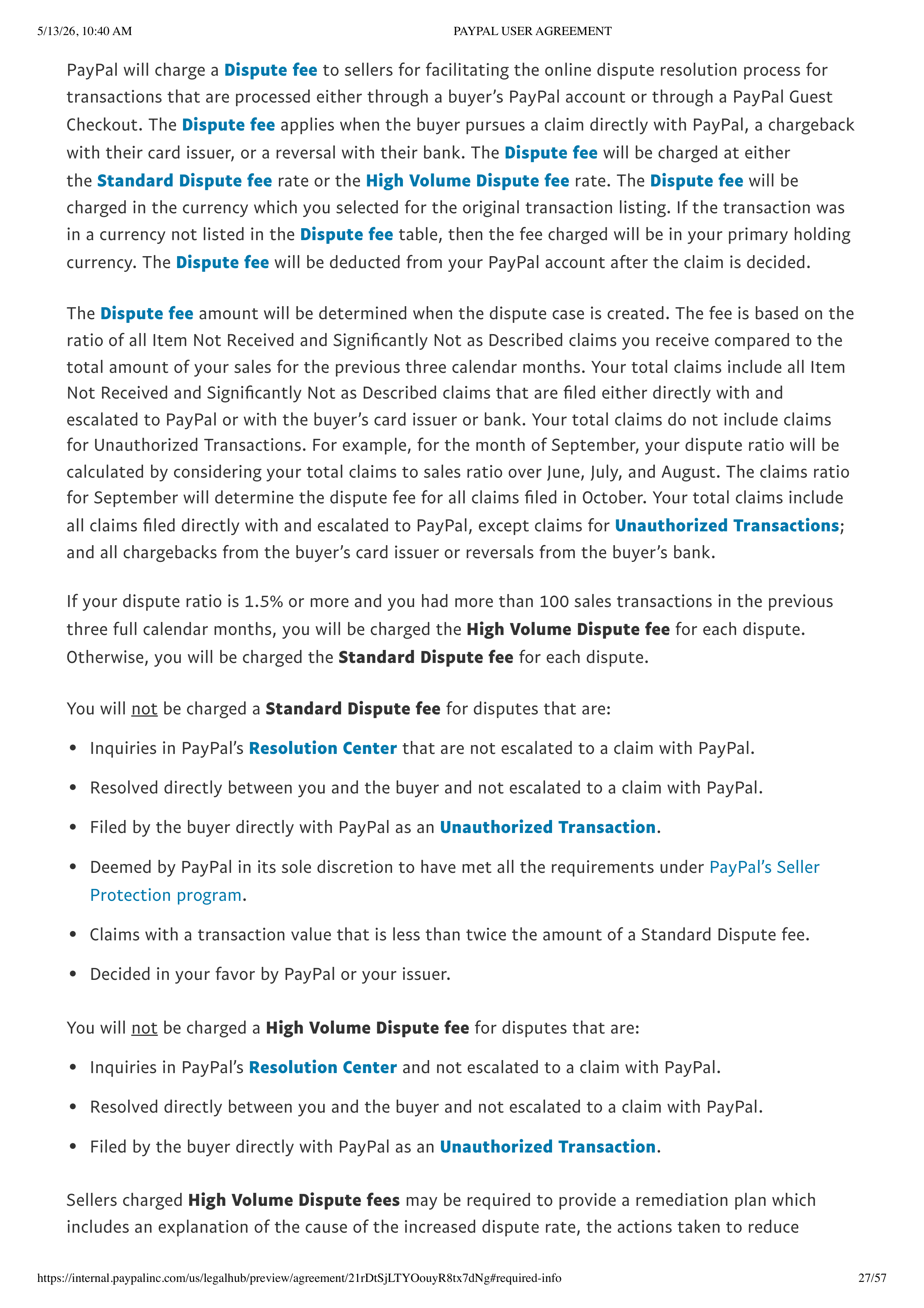 PayPal User Agreement — page 27