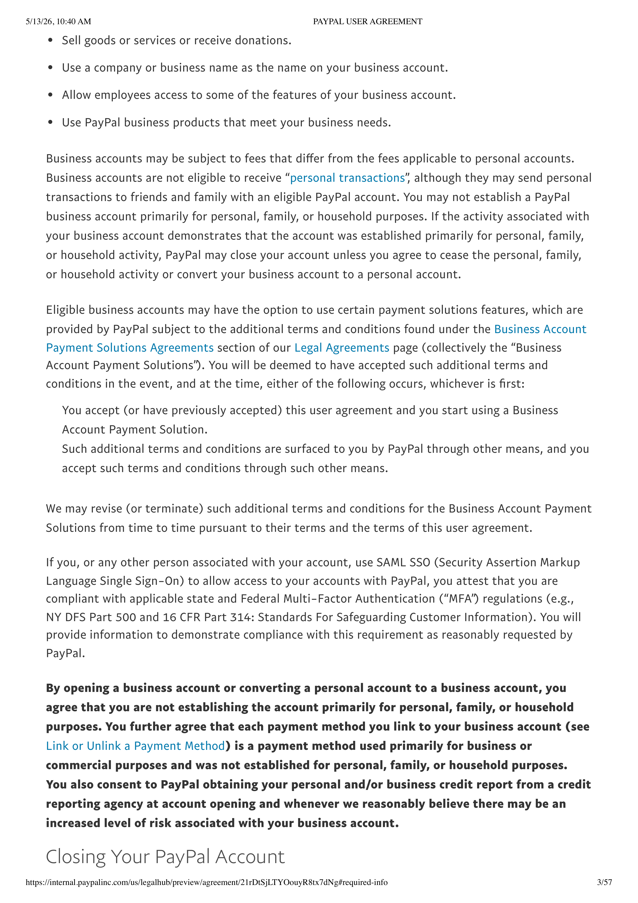 PayPal User Agreement — page 3