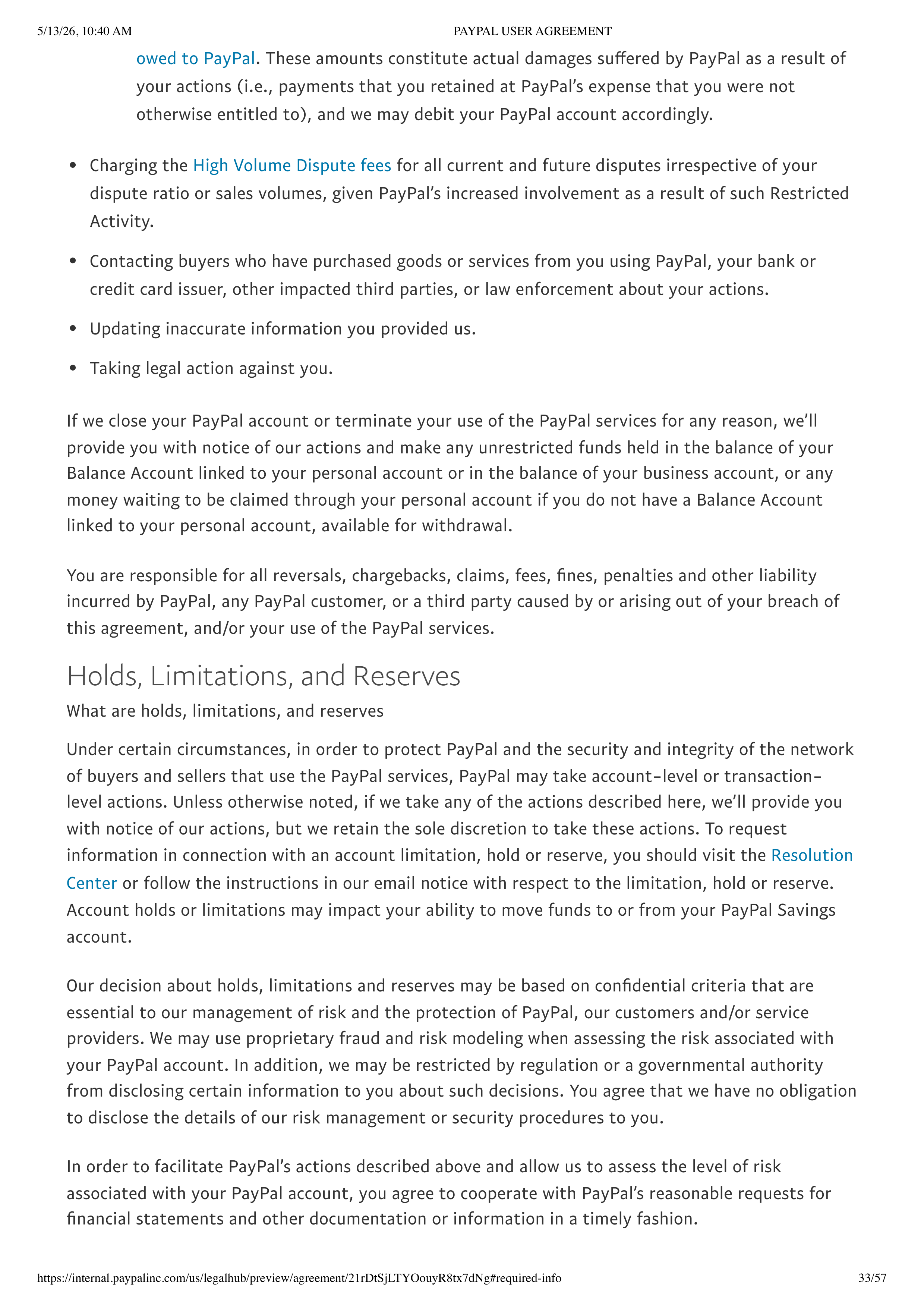 PayPal User Agreement — page 33