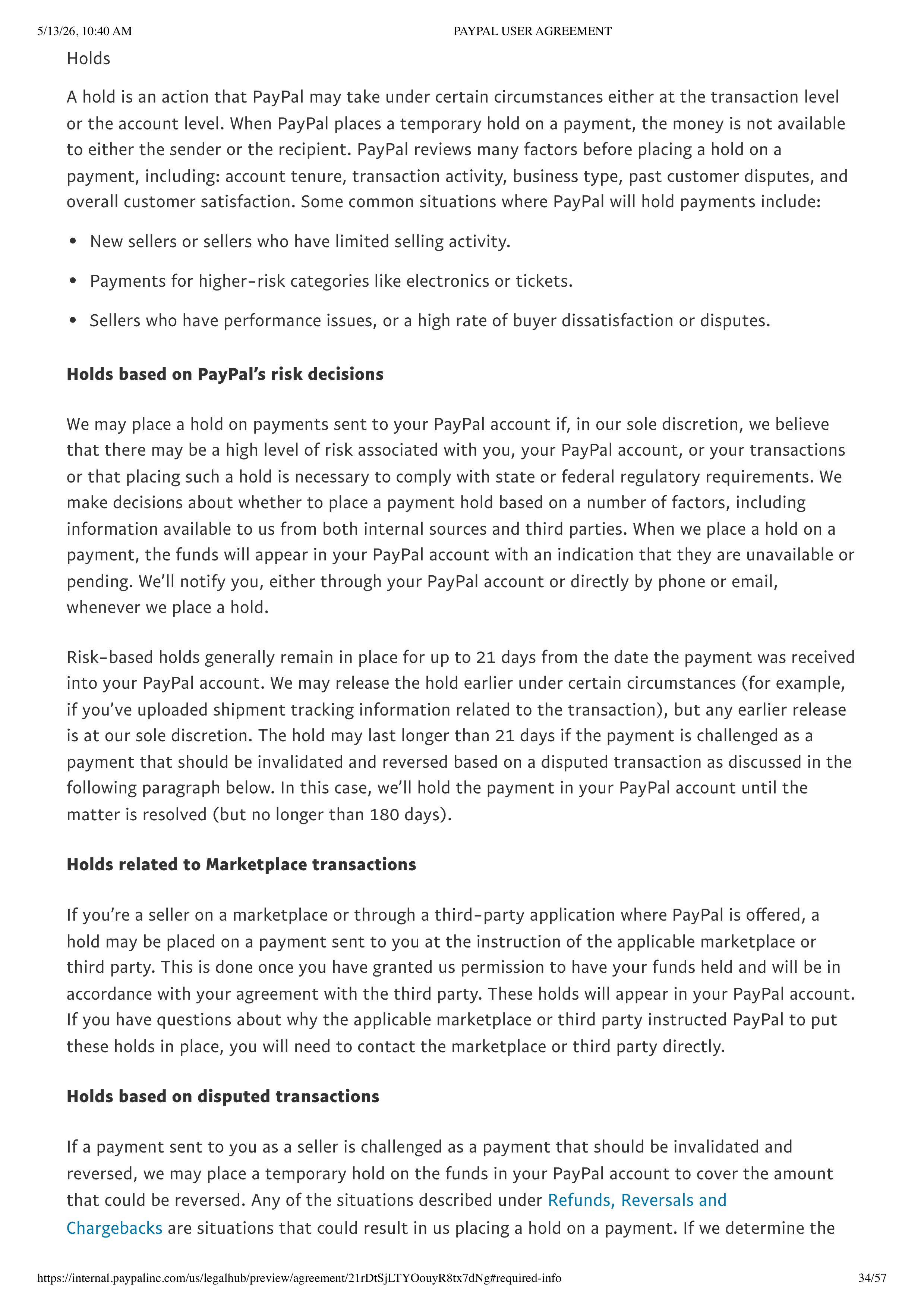 PayPal User Agreement — page 34