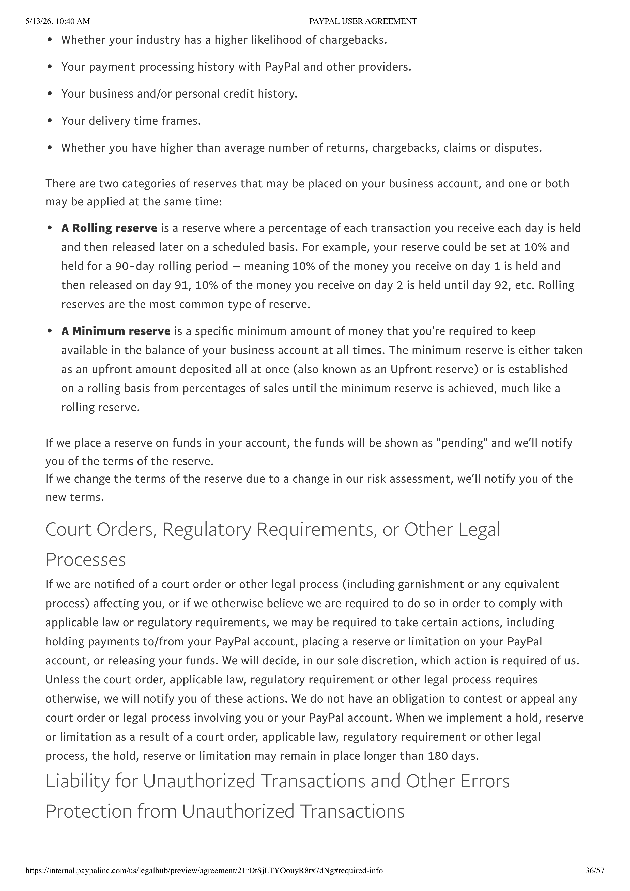 PayPal User Agreement — page 36
