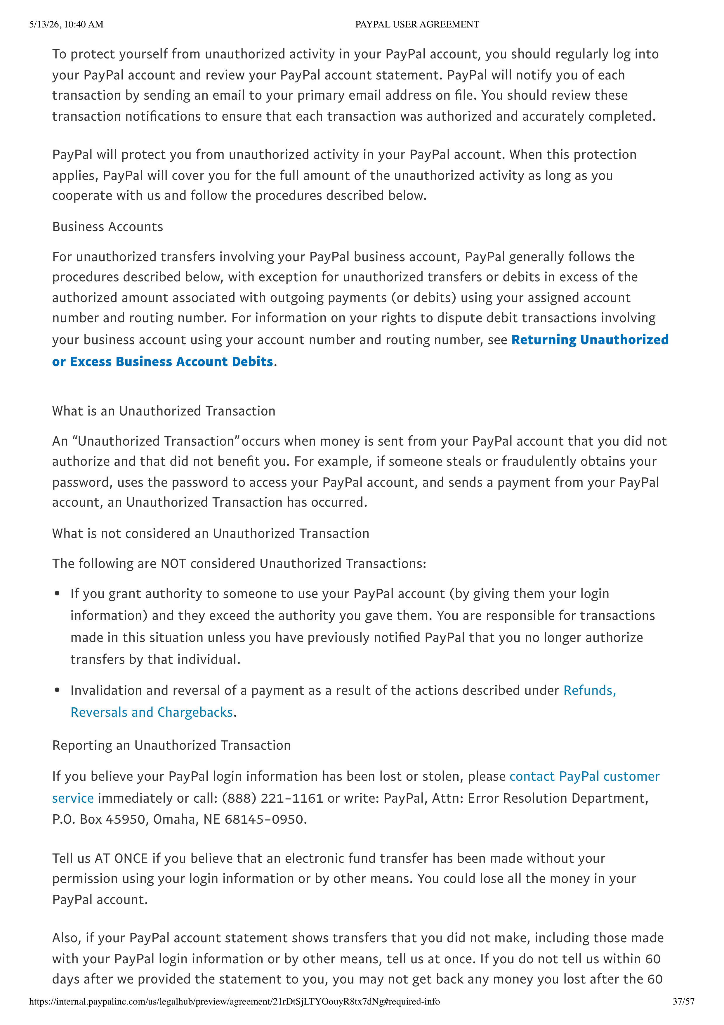 PayPal User Agreement — page 37