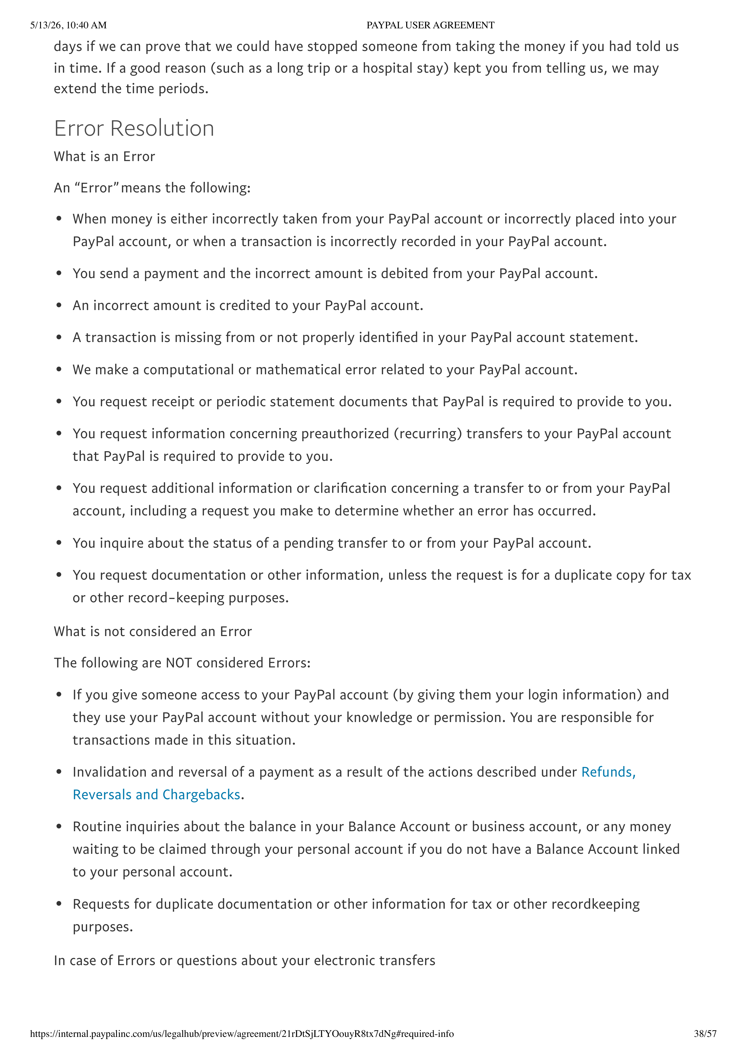 PayPal User Agreement — page 38