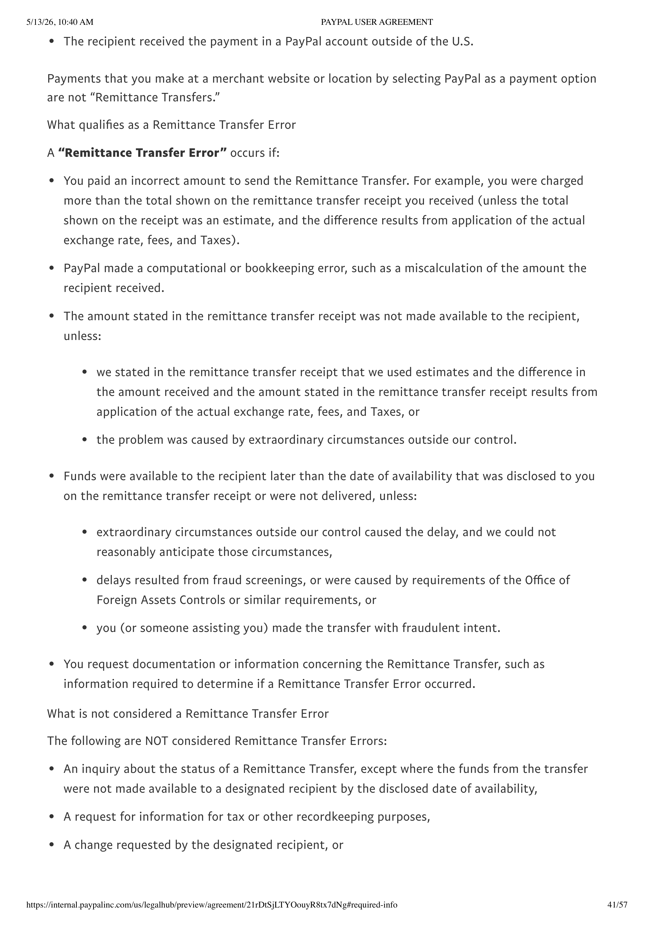 PayPal User Agreement — page 41