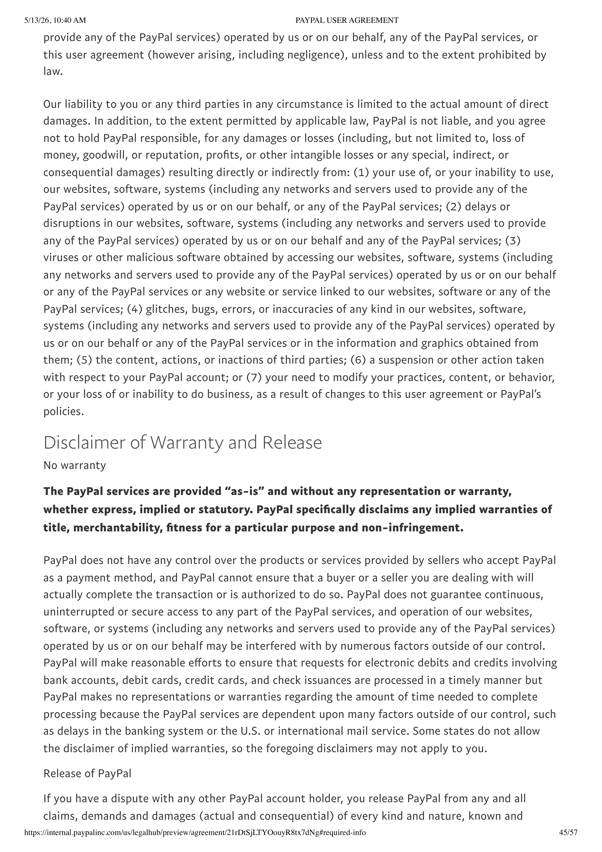 PayPal User Agreement — page 45