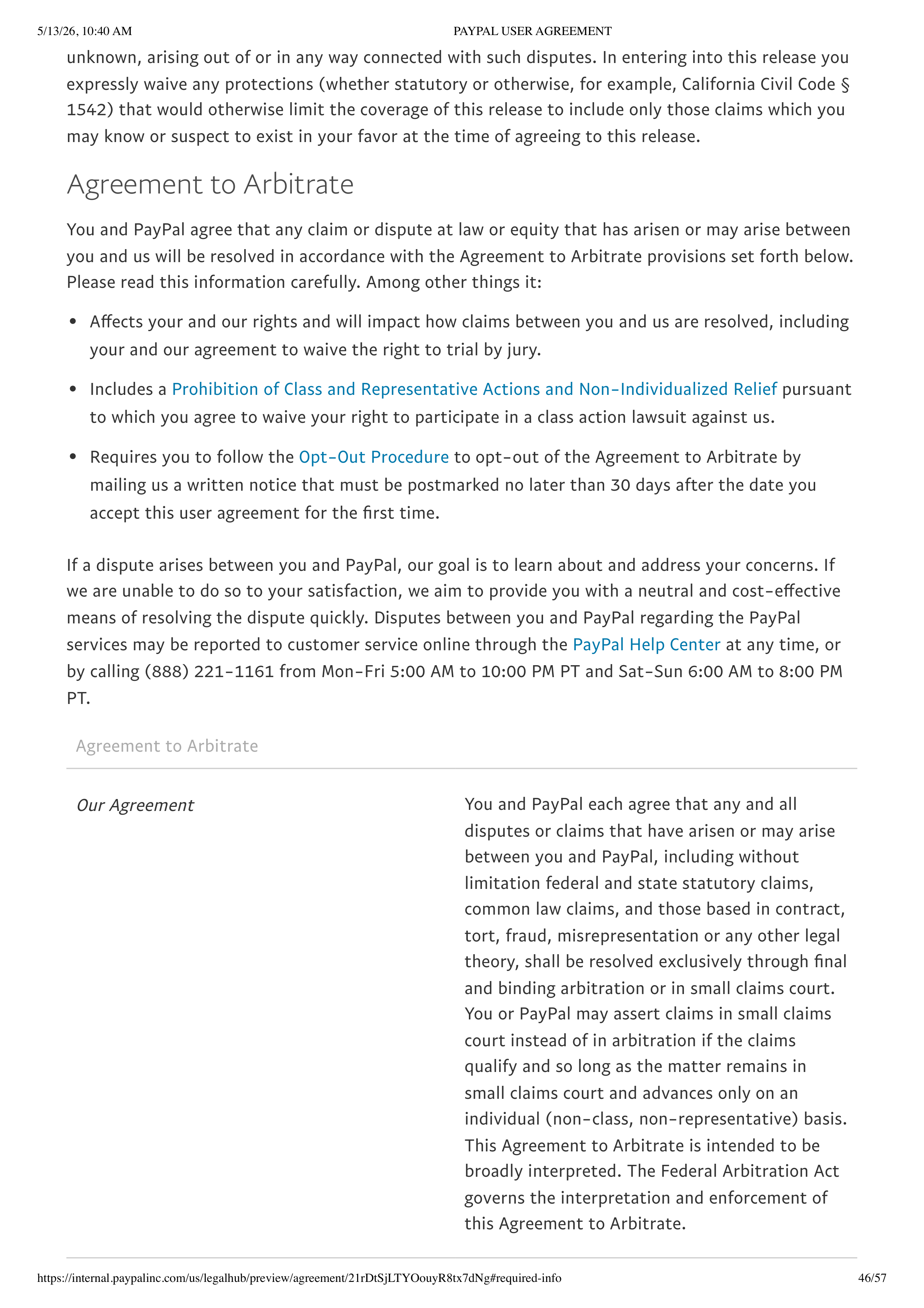 PayPal User Agreement — page 46