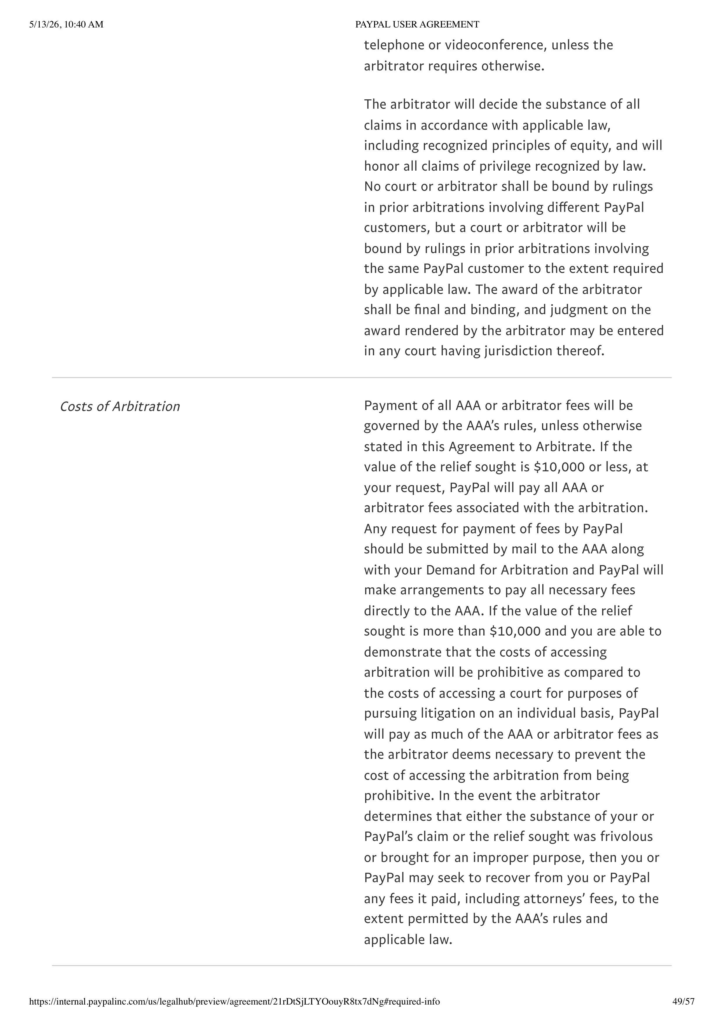 PayPal User Agreement — page 49