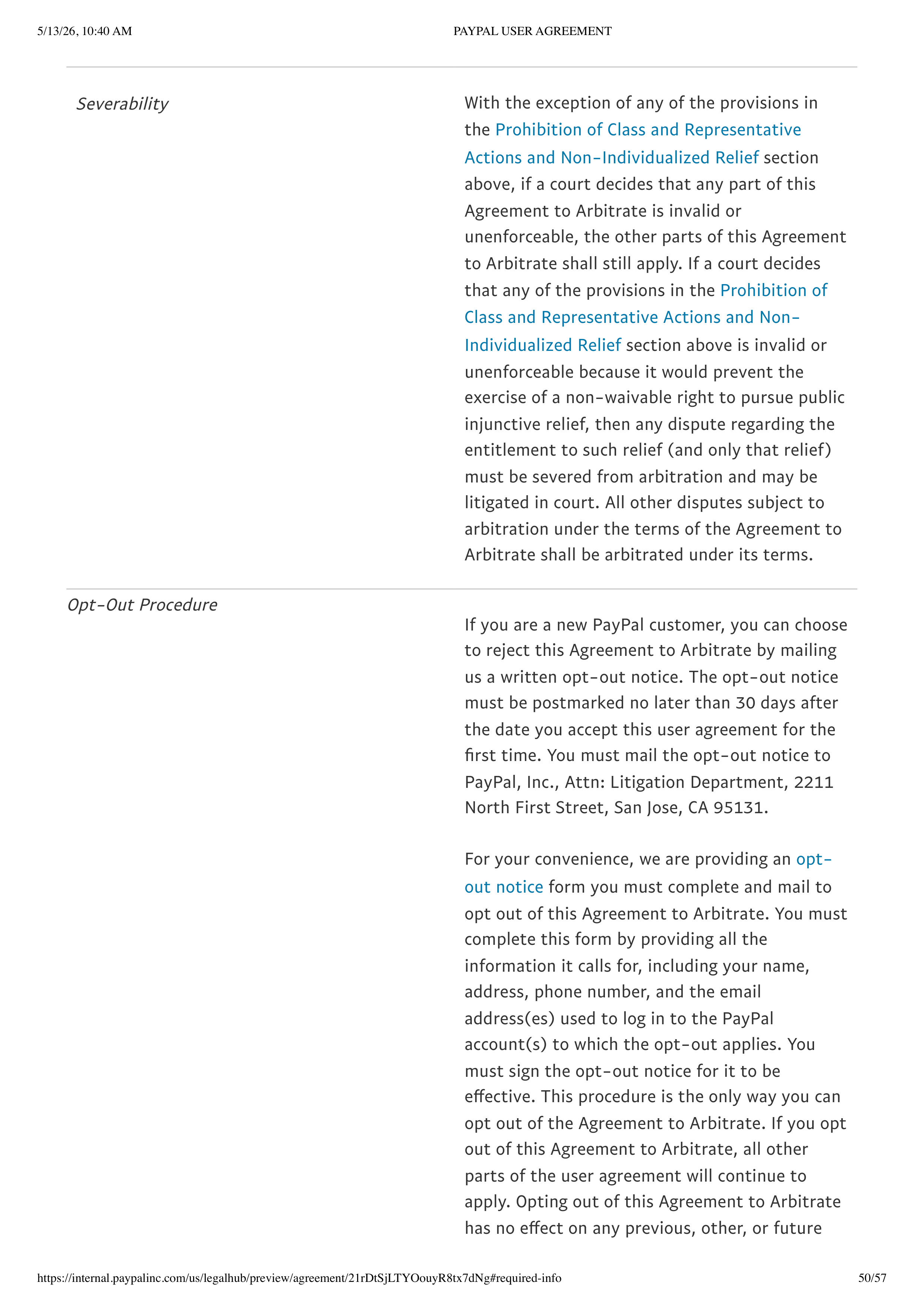 PayPal User Agreement — page 50