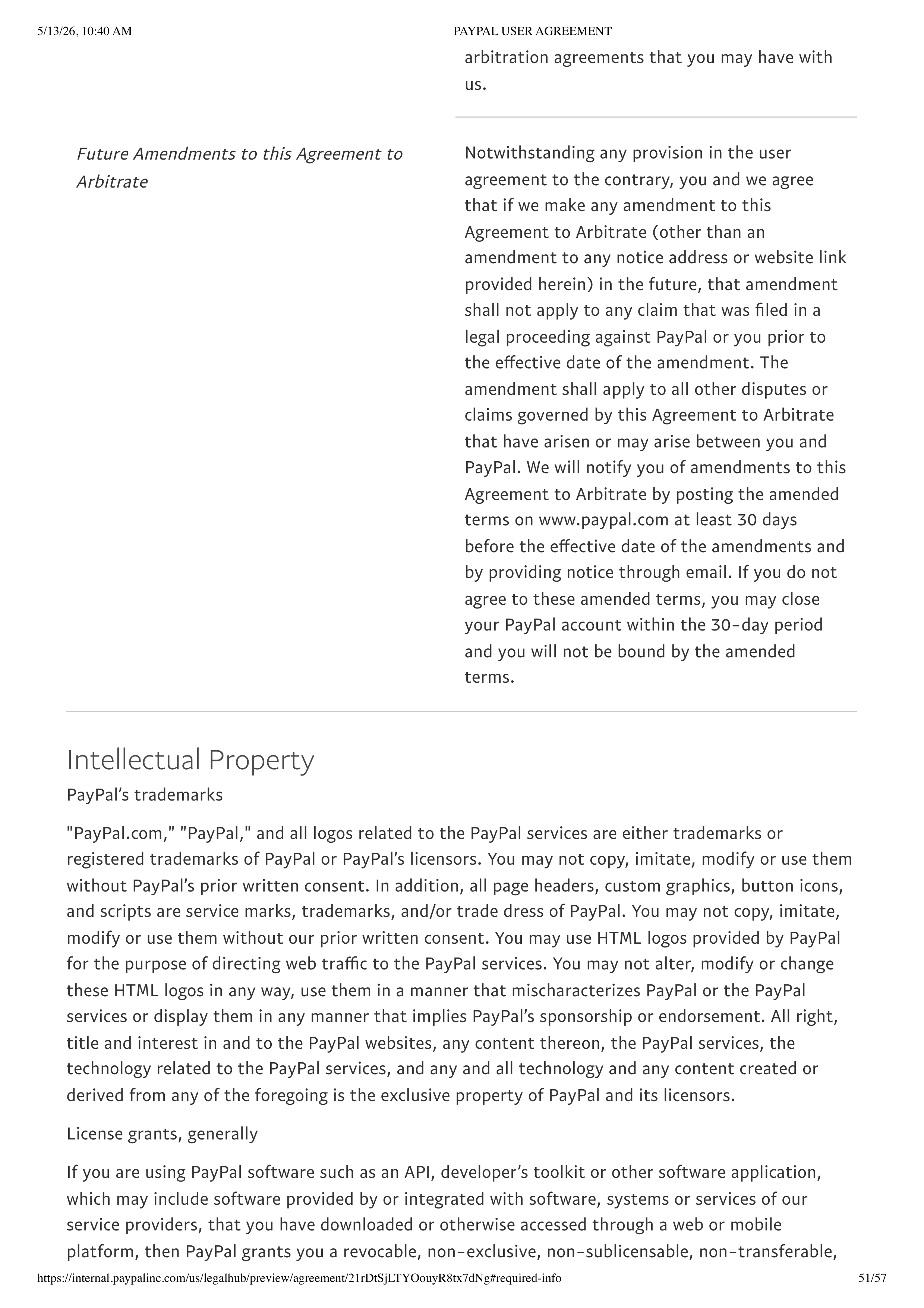 PayPal User Agreement — page 51