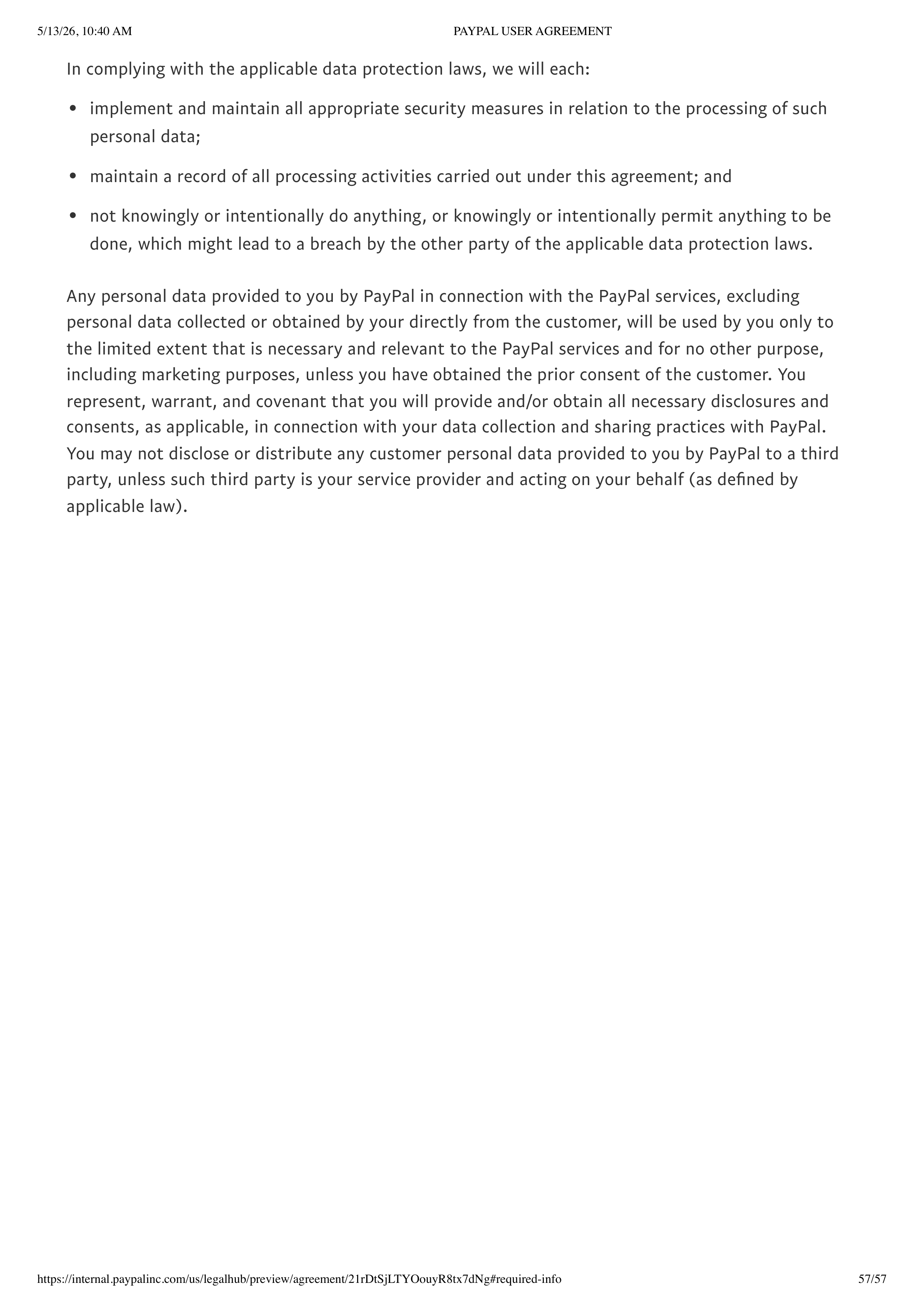 PayPal User Agreement — page 57