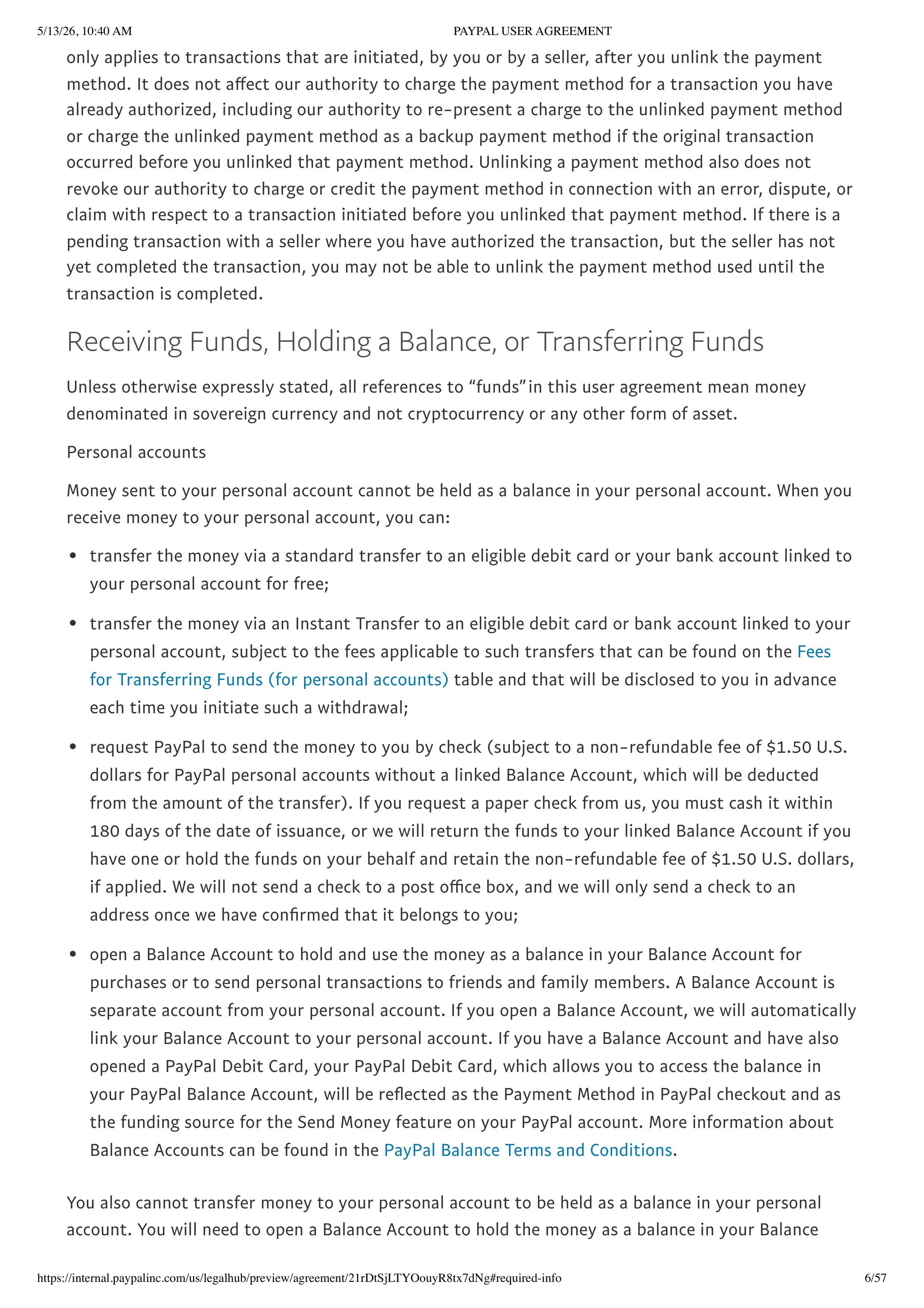 PayPal User Agreement — page 6