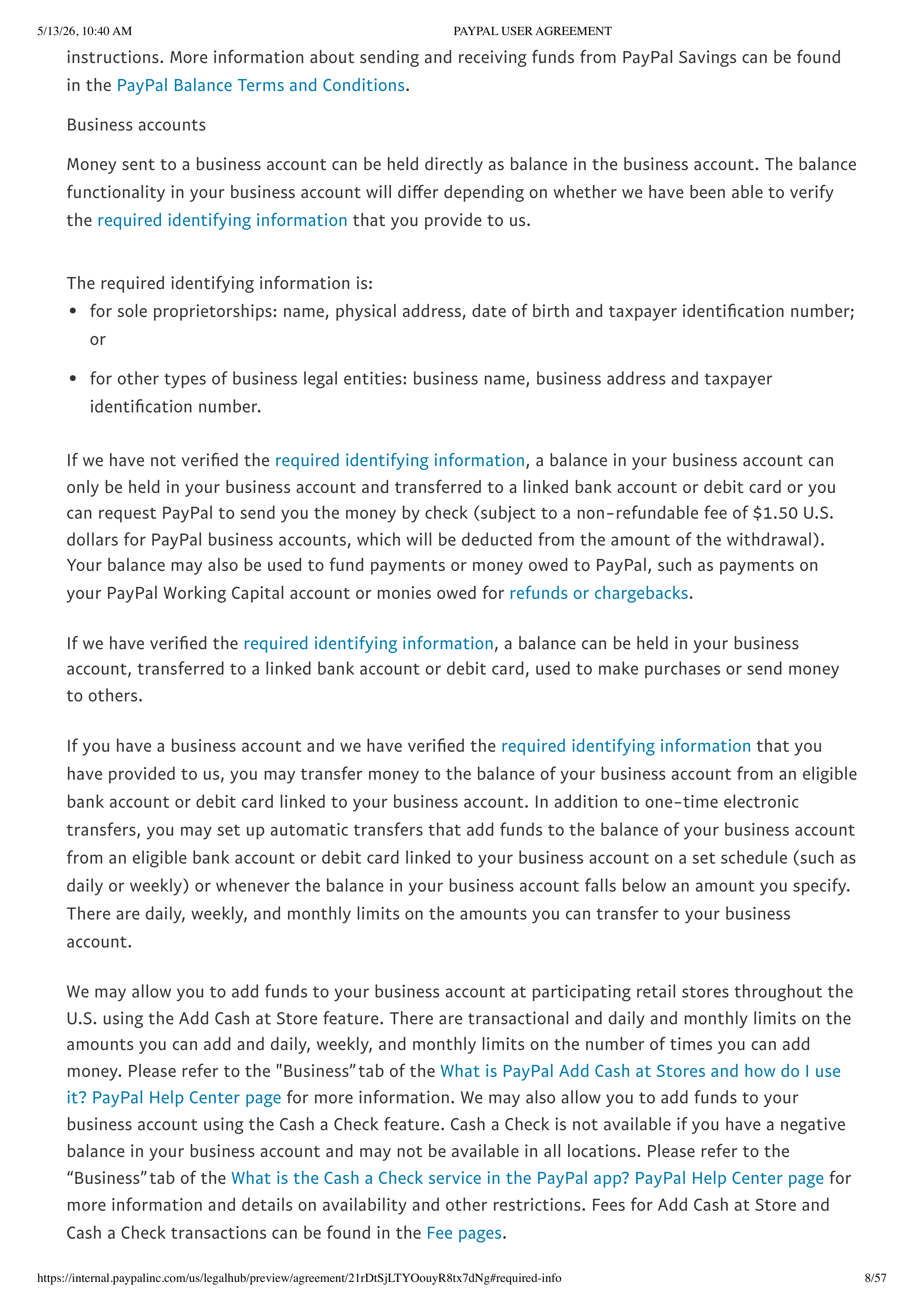 PayPal User Agreement — page 8