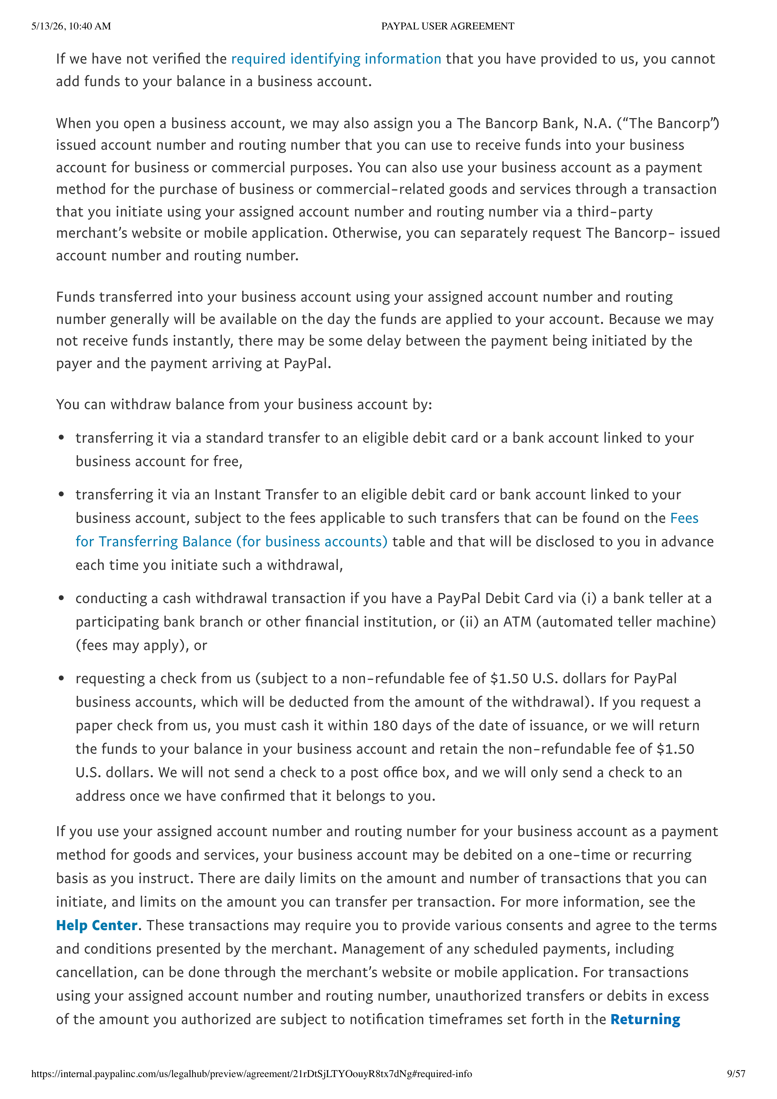 PayPal User Agreement — page 9