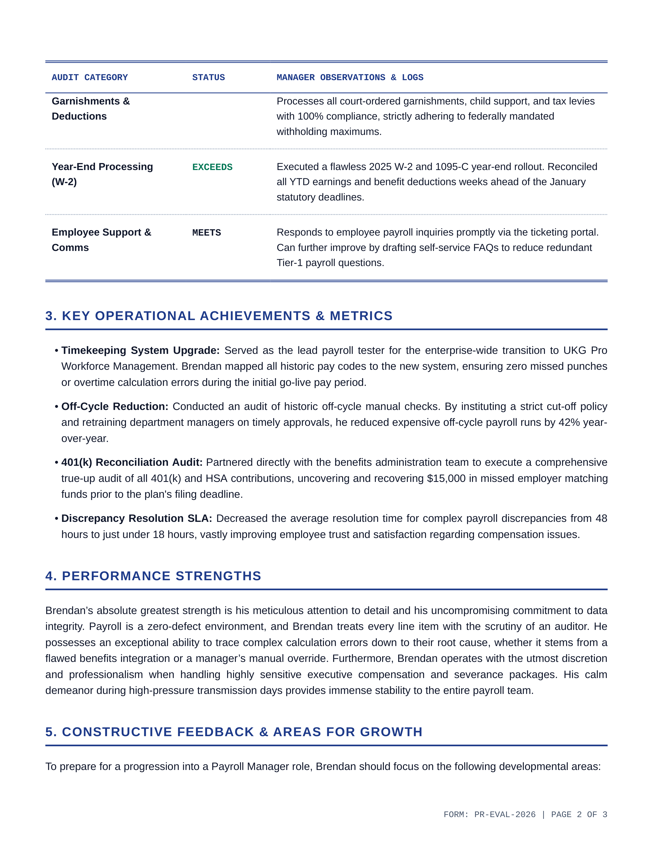 Payroll Specialist Performance Review — page 2