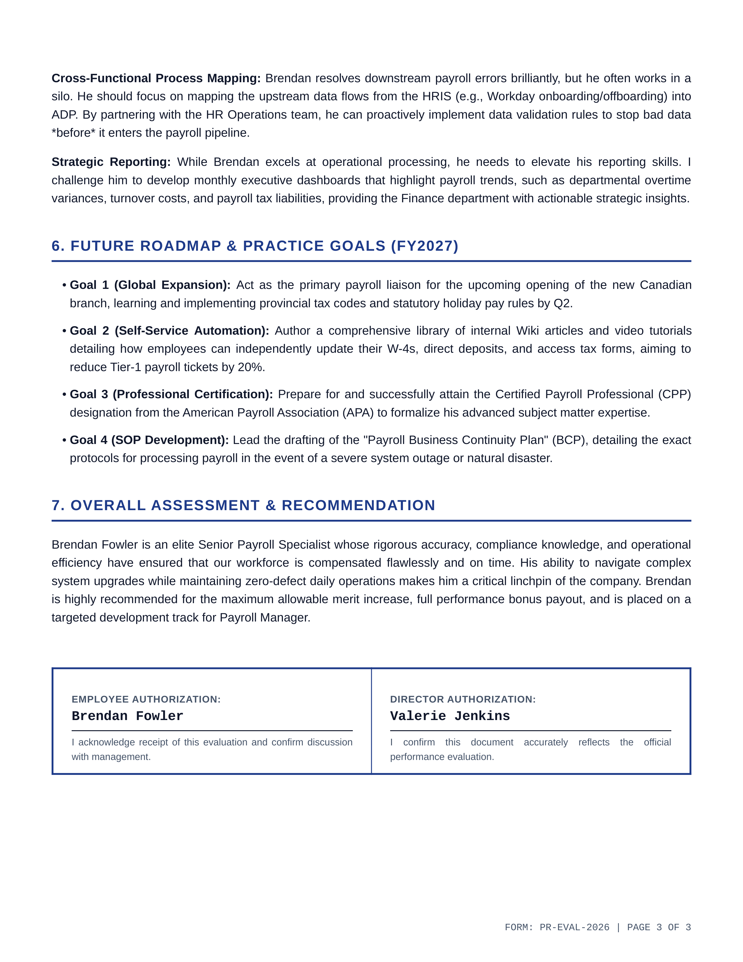 Payroll Specialist Performance Review — page 3
