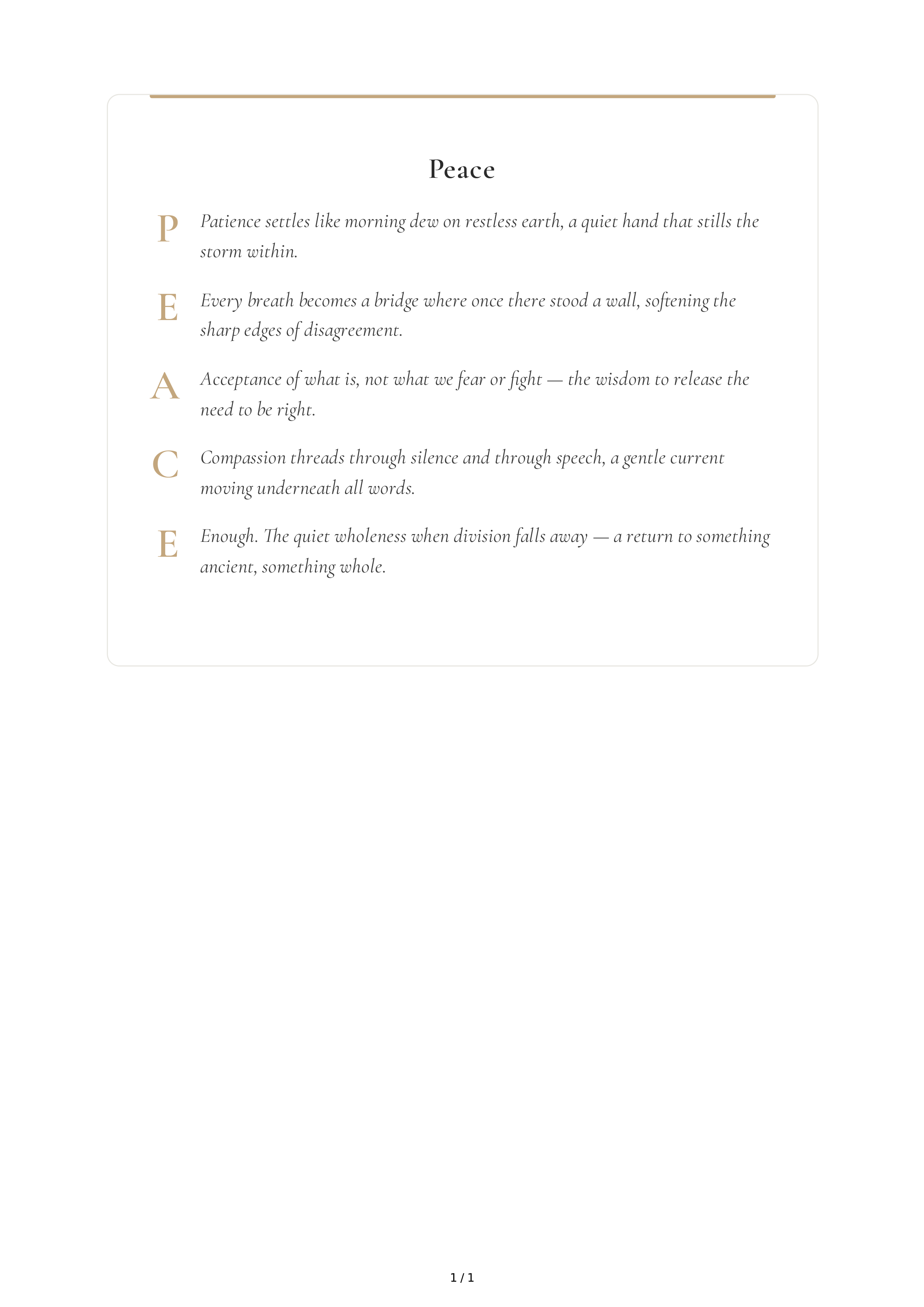 Peace Acrostic Poem — page 1