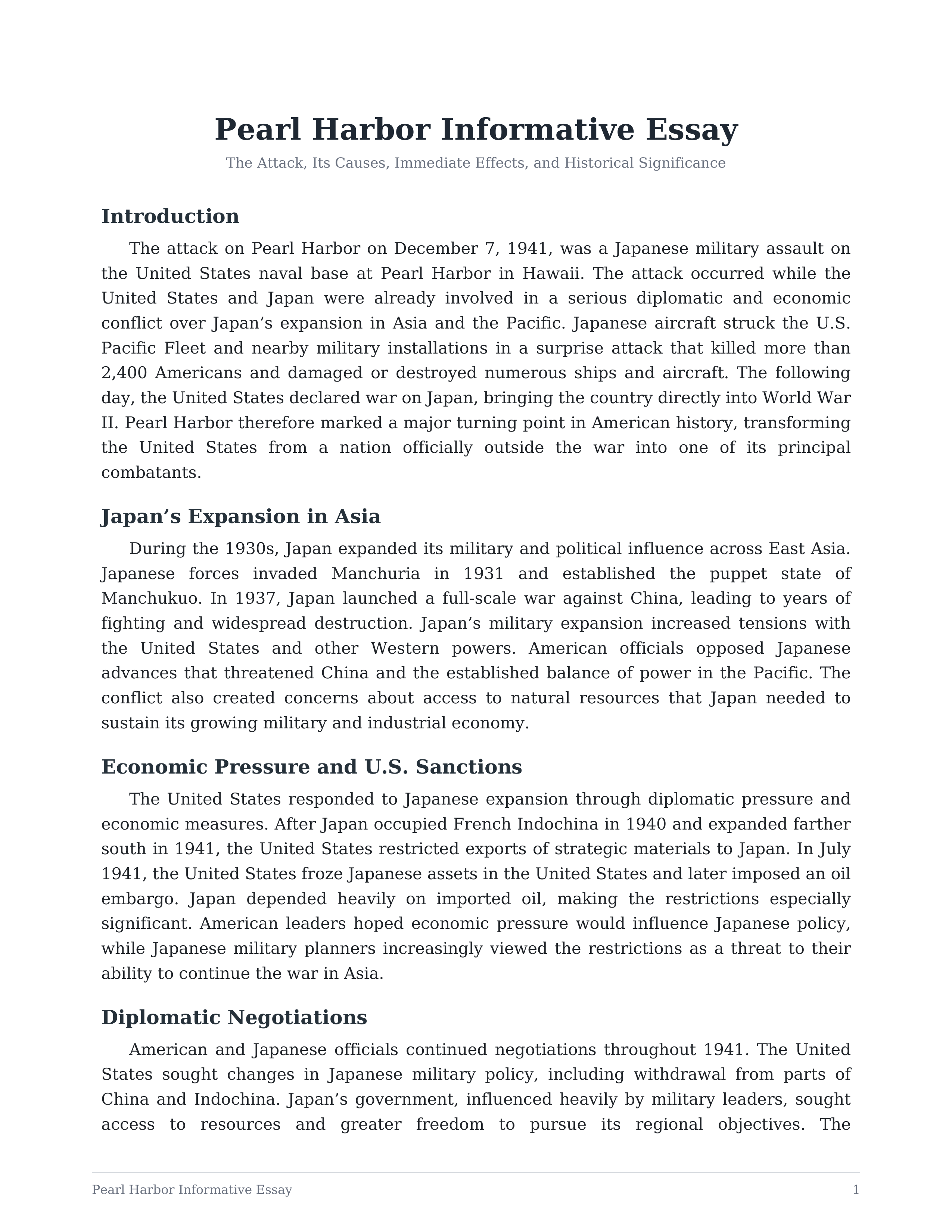 Pearl Harbor Informative Essay — page 1