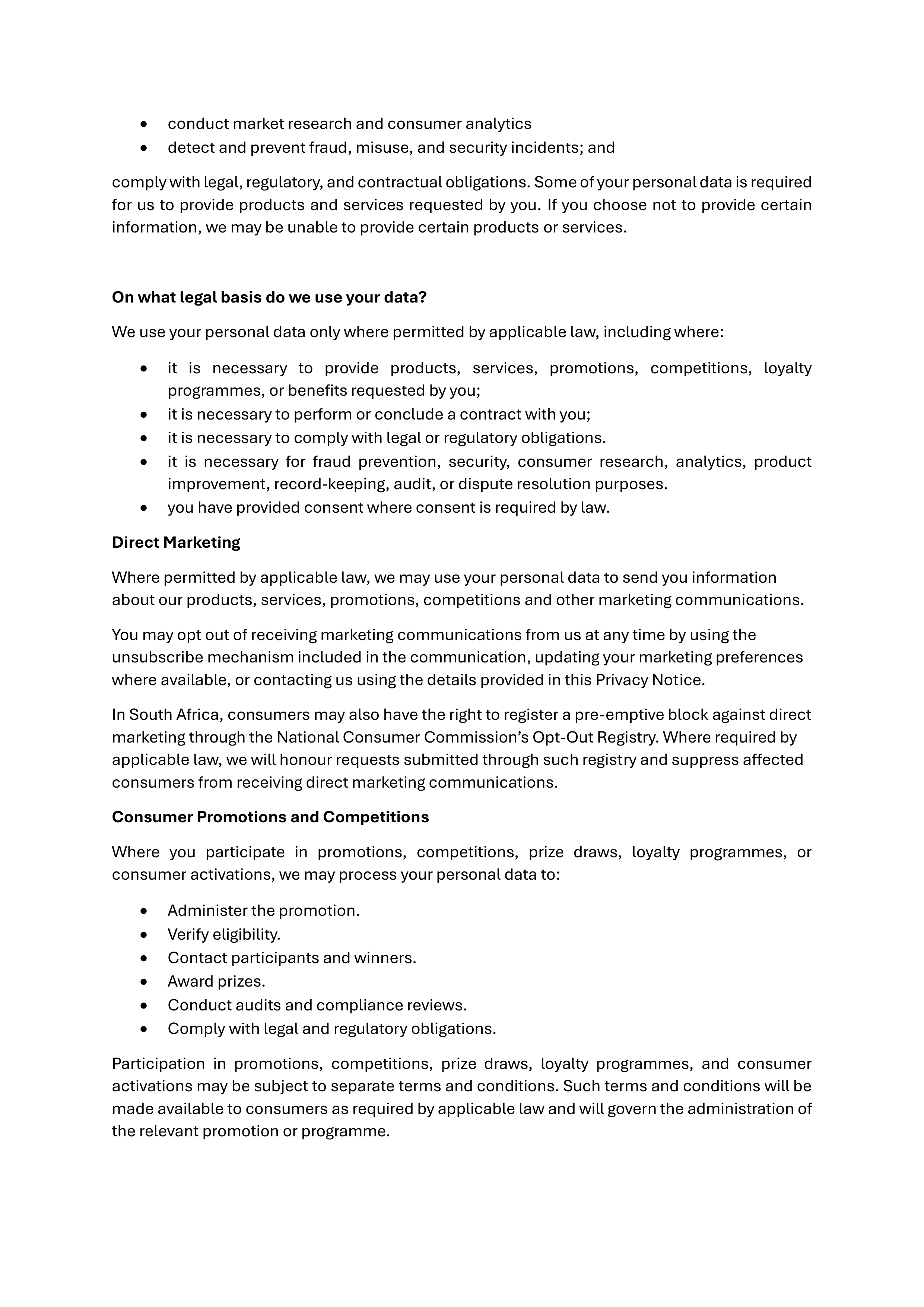 PepsiCo Consumer Privacy Notice — page 3