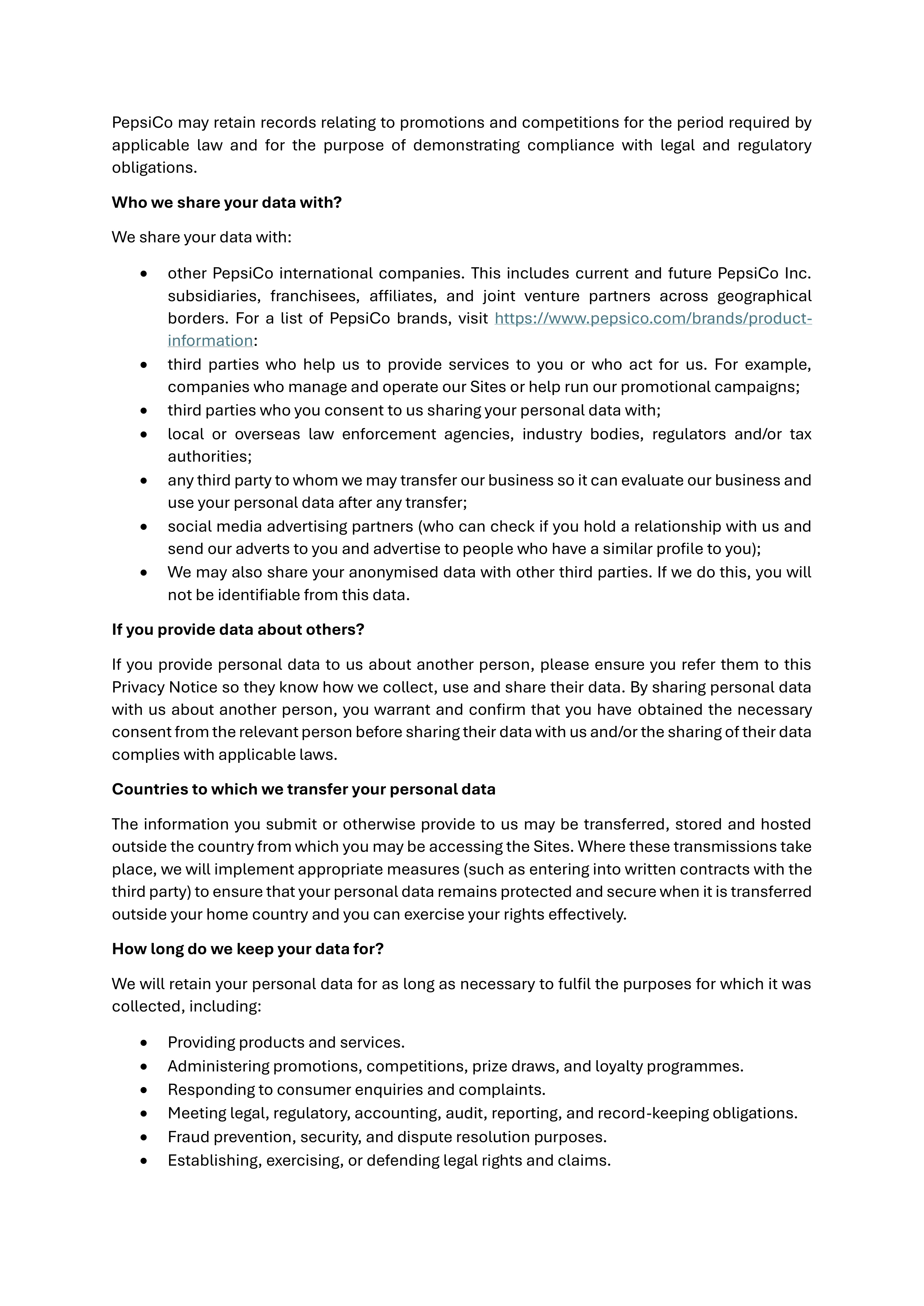 PepsiCo Consumer Privacy Notice — page 4