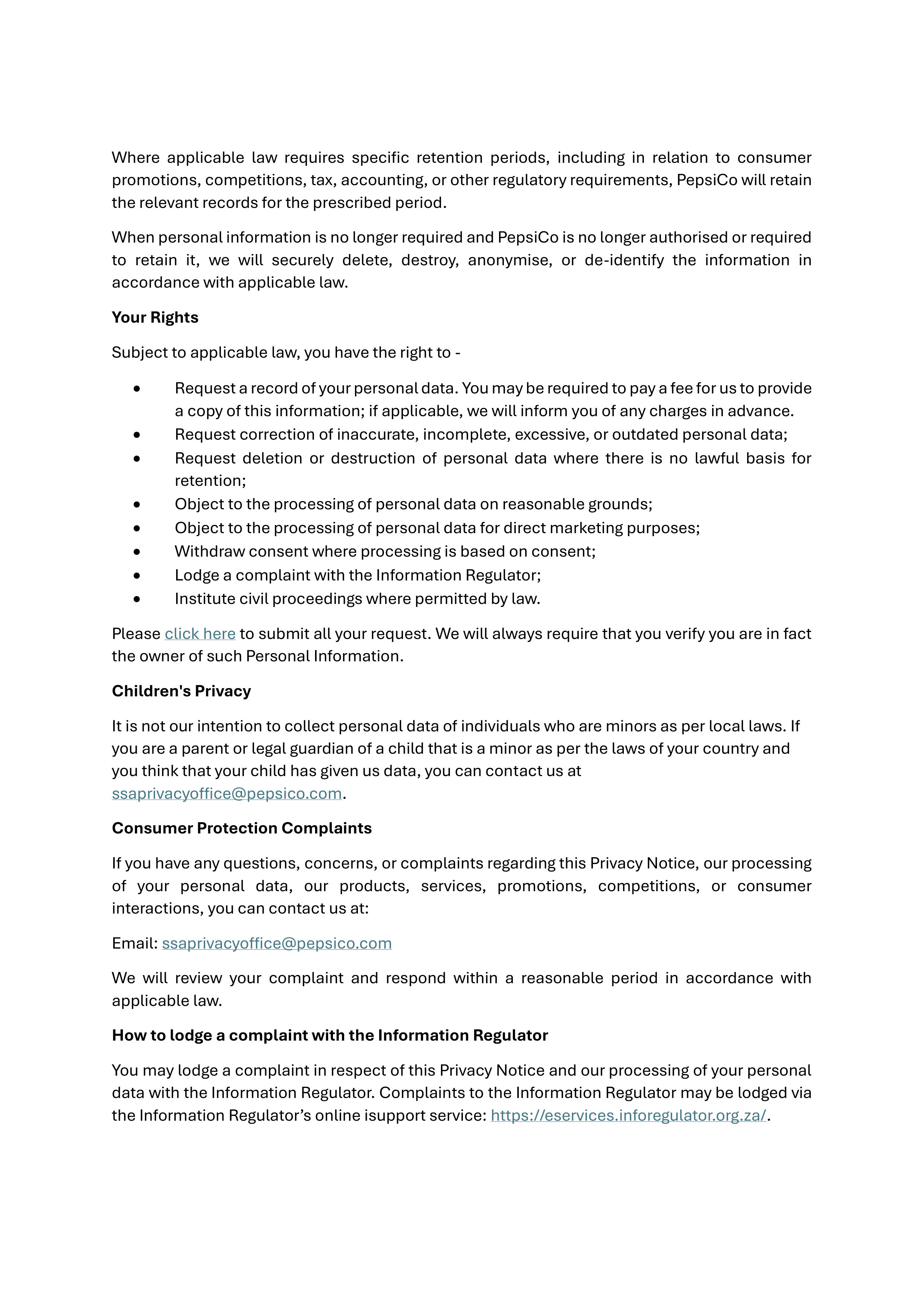 PepsiCo Consumer Privacy Notice — page 5
