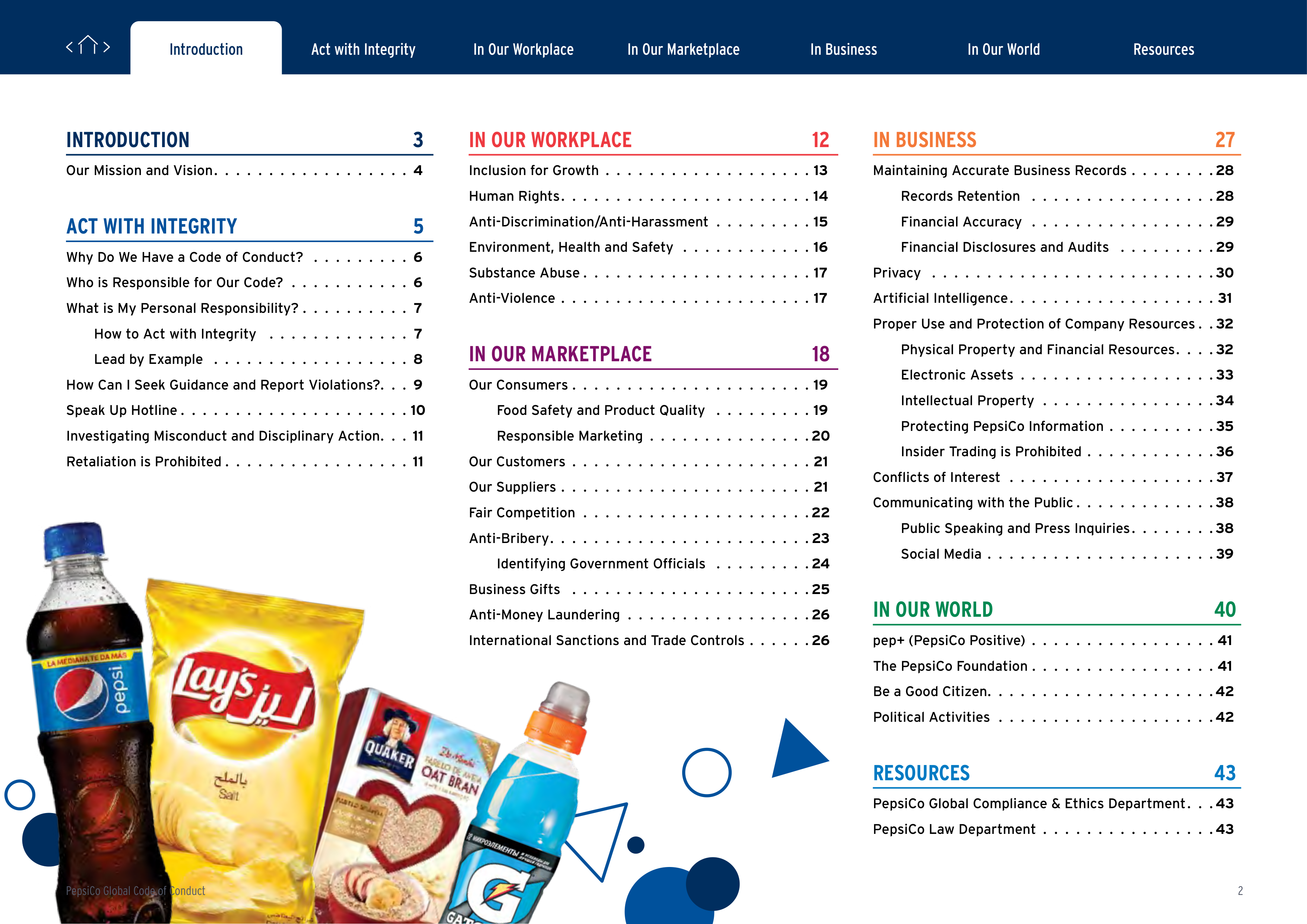 PepsiCo Global Code of Conduct Handbook — page 2