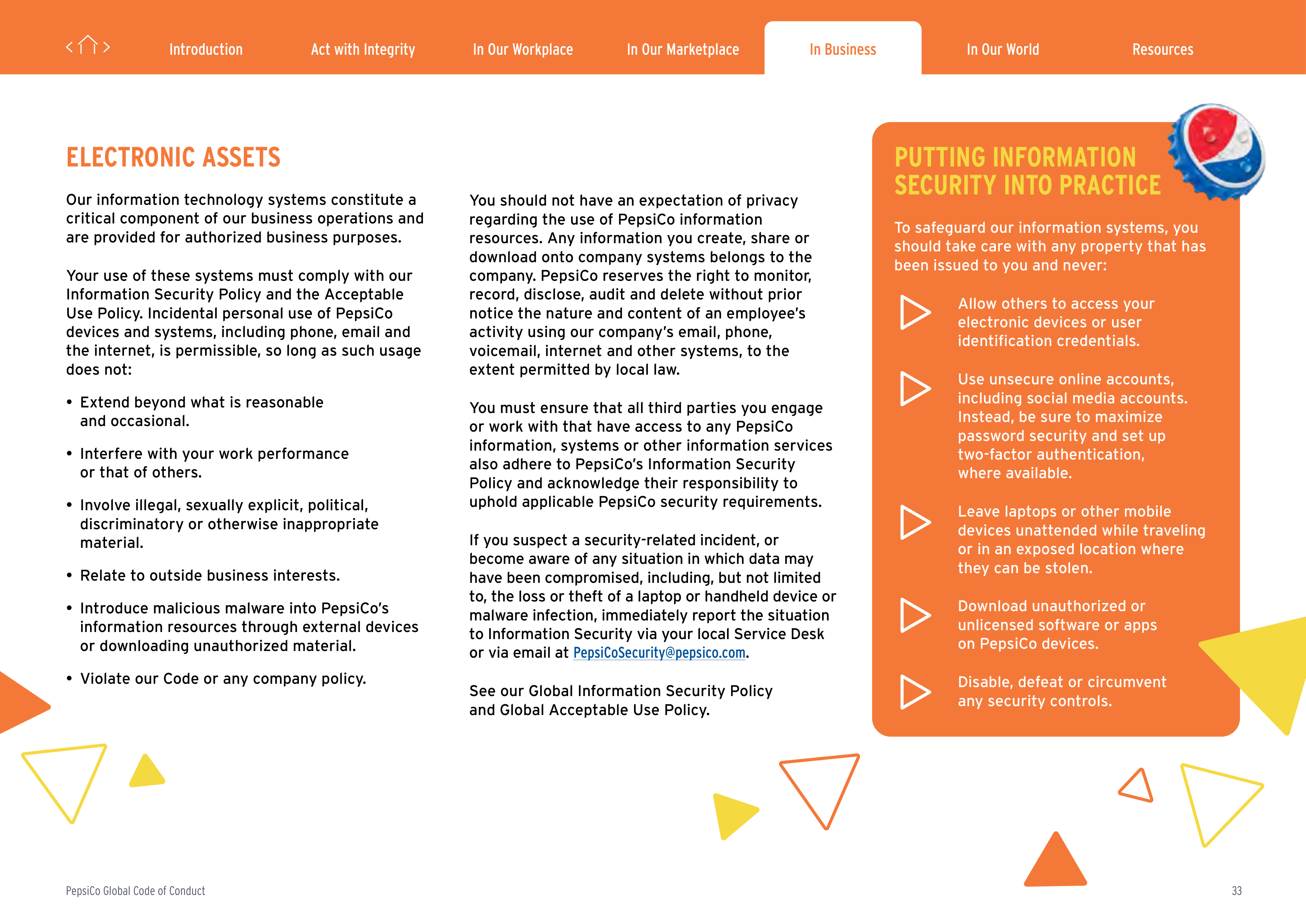 PepsiCo Global Code of Conduct Handbook — page 33