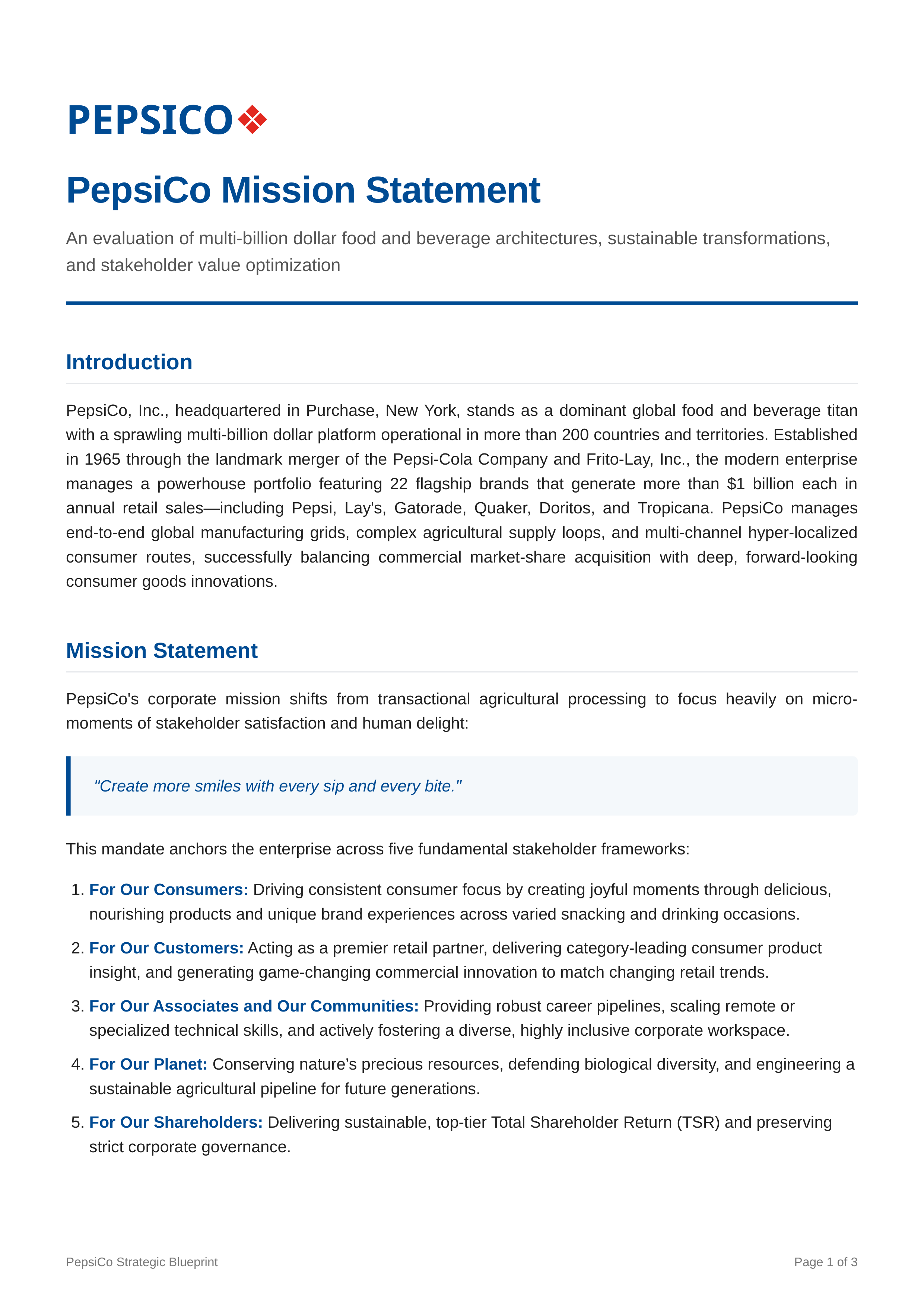 PepsiCo Mission Statement — page 1
