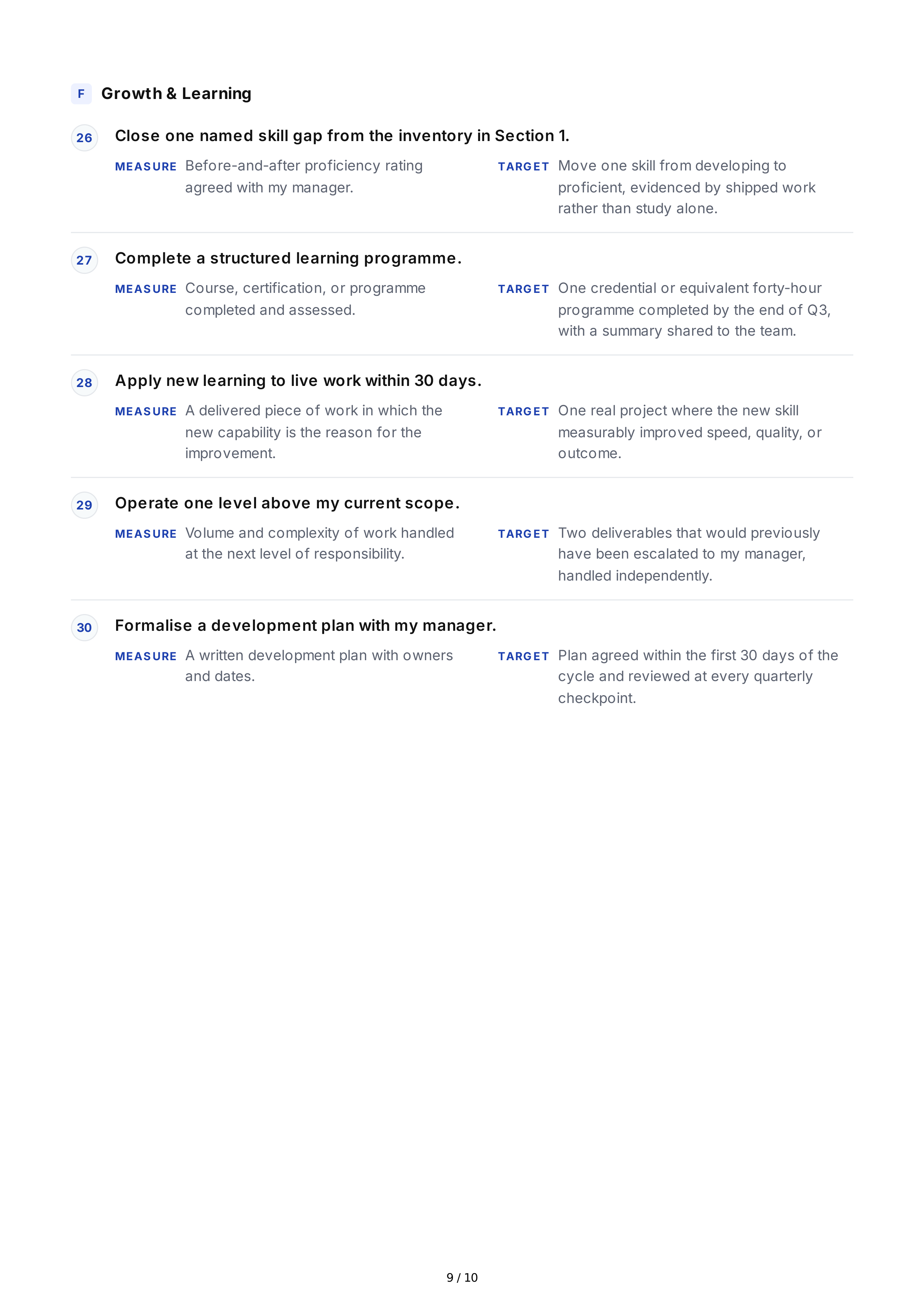 Performance Evaluation Professional Goals — page 9