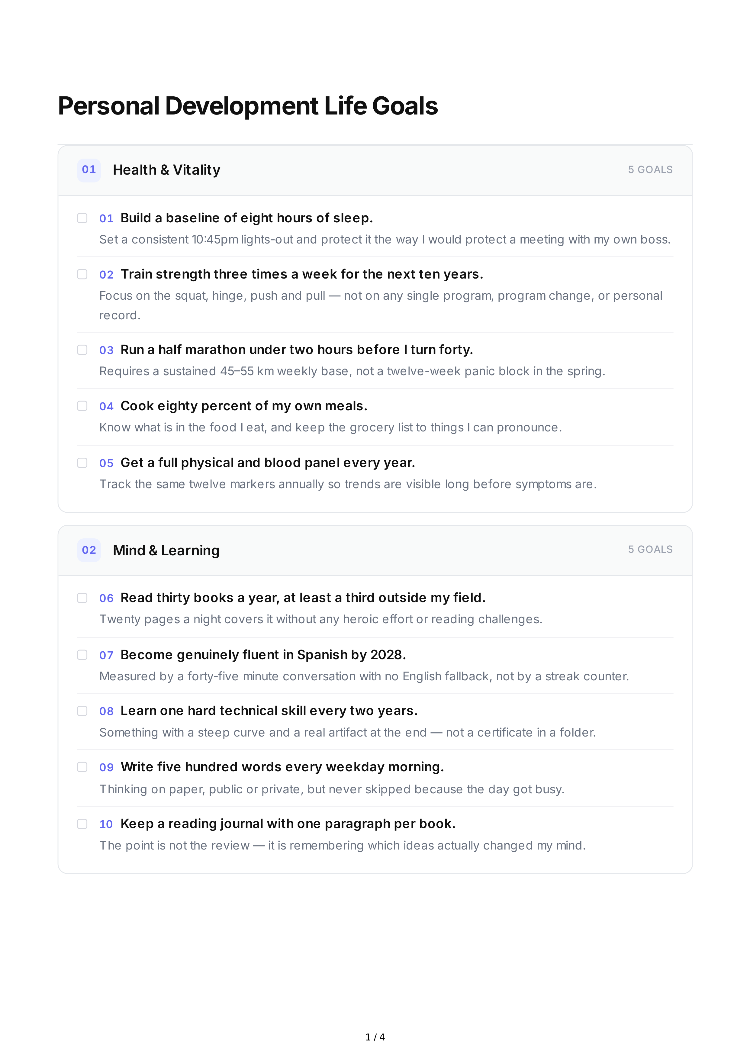 Personal Development Life Goals — page 1