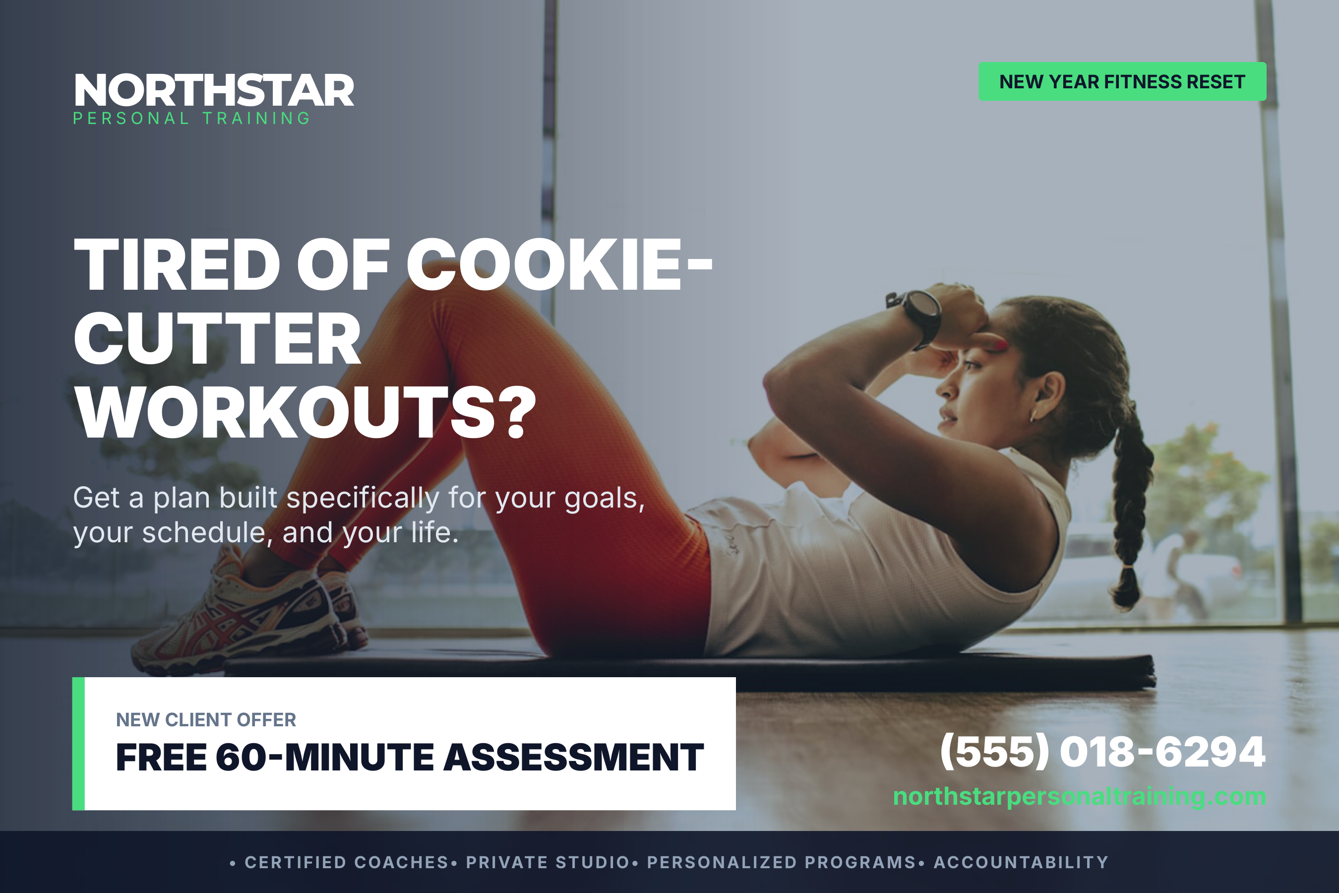 Personal Fitness Training New Year / Seasonal Transformation Tiered Offer Postcard — page 1
