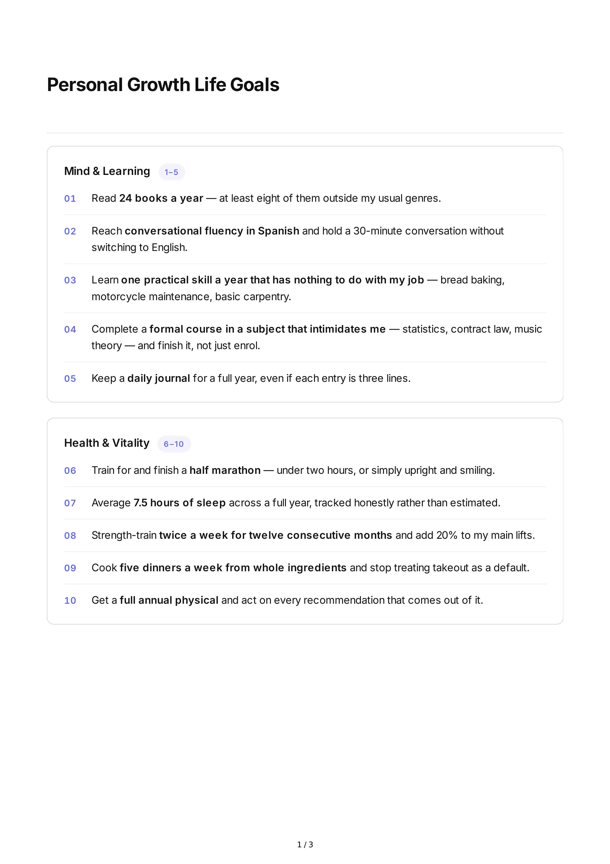 Personal Growth Life Goals — page 1