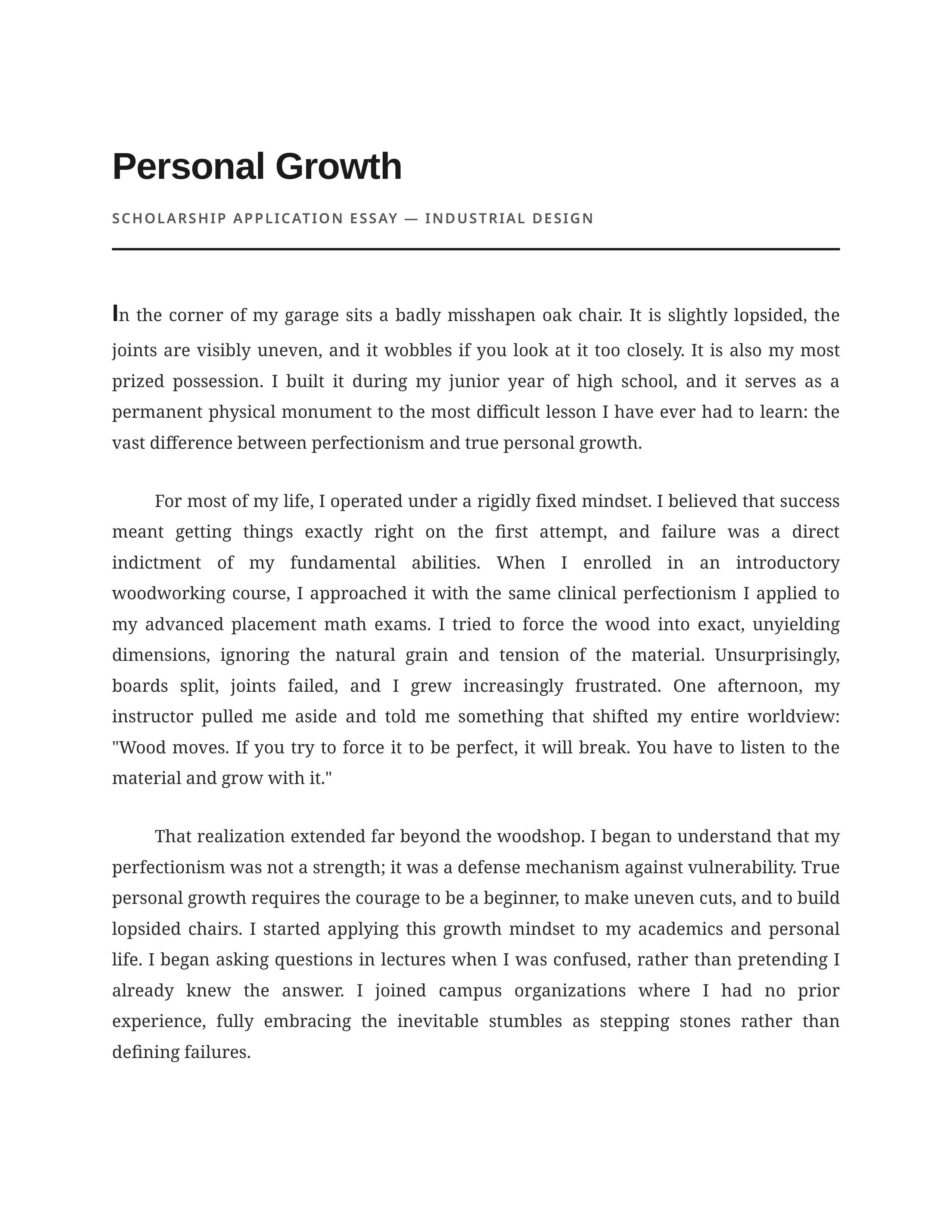 Personal Growth Scholarship Essay — page 1